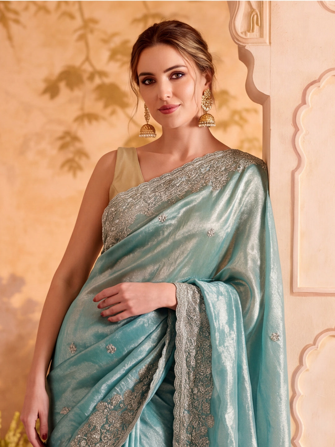Embroidered Work Silk Saree With Unstitched Blouse Piece