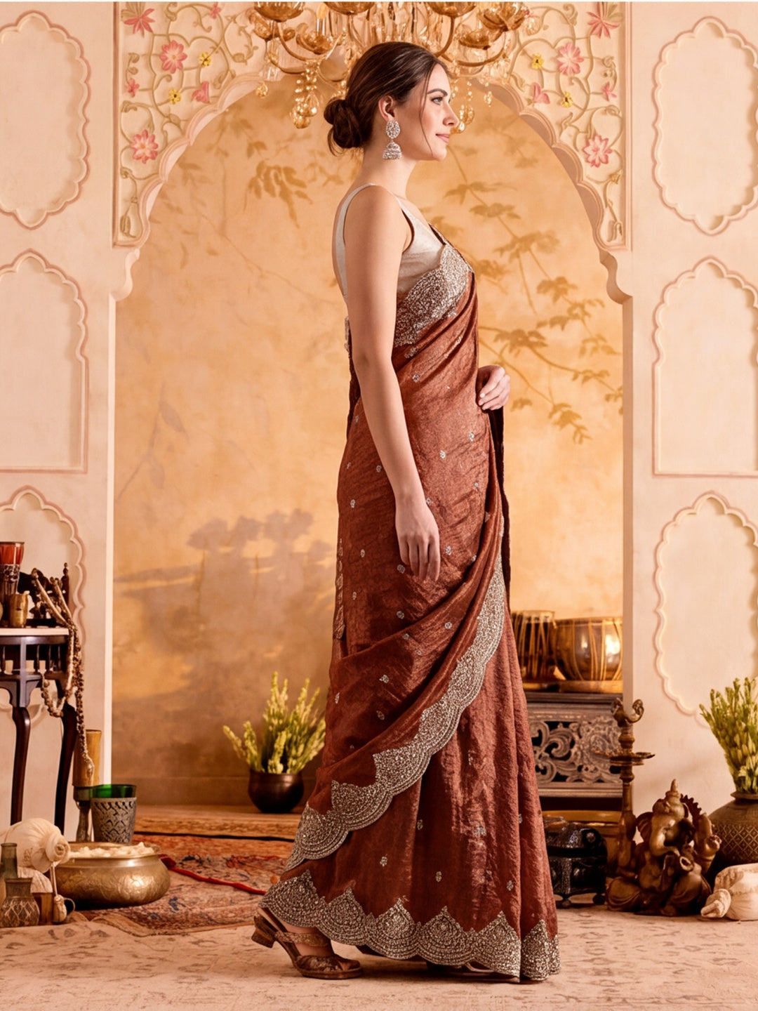 Embroidered Work Silk Saree With Unstitched Blouse Piece