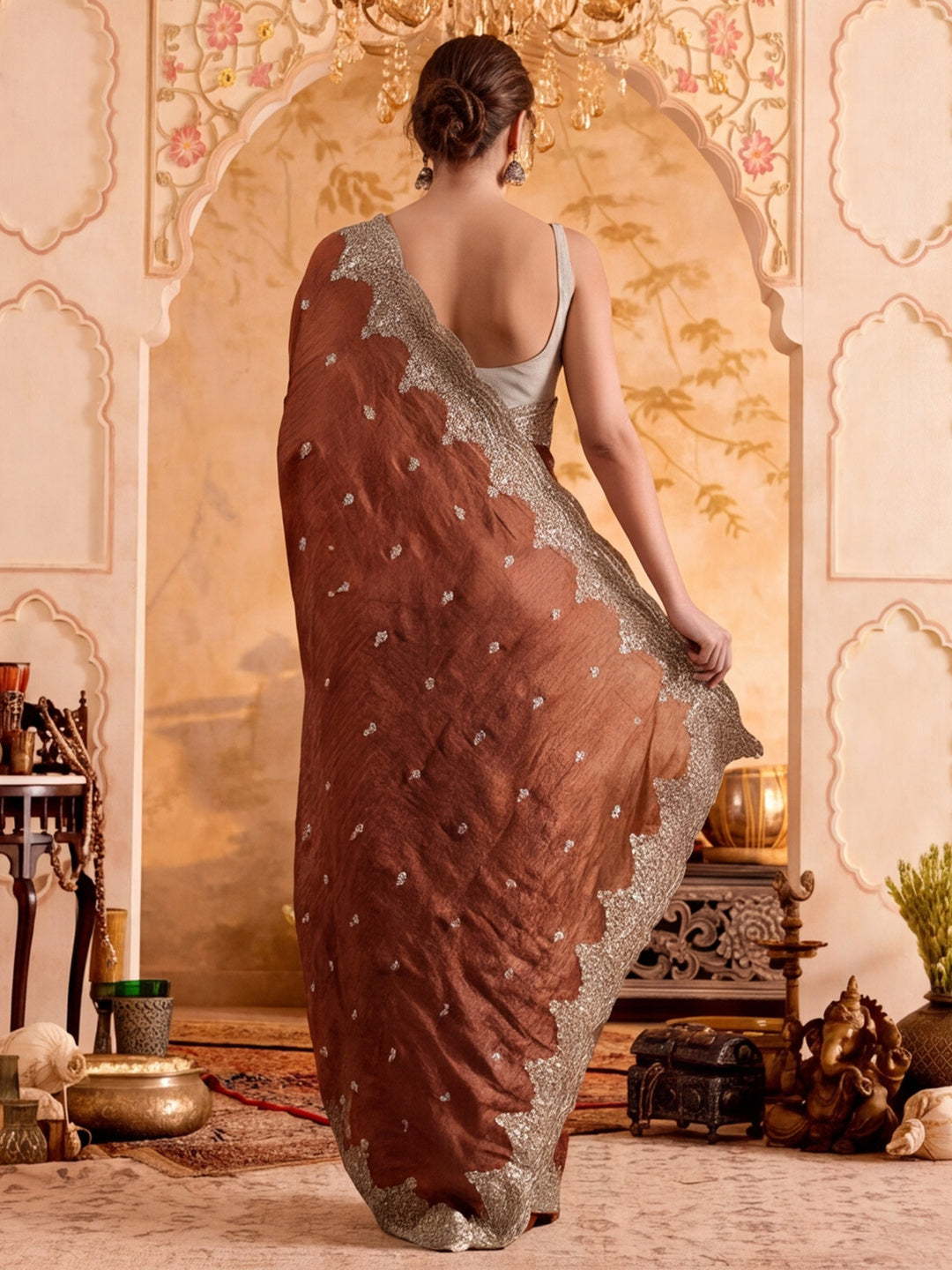 Embroidered Work Silk Saree With Unstitched Blouse Piece