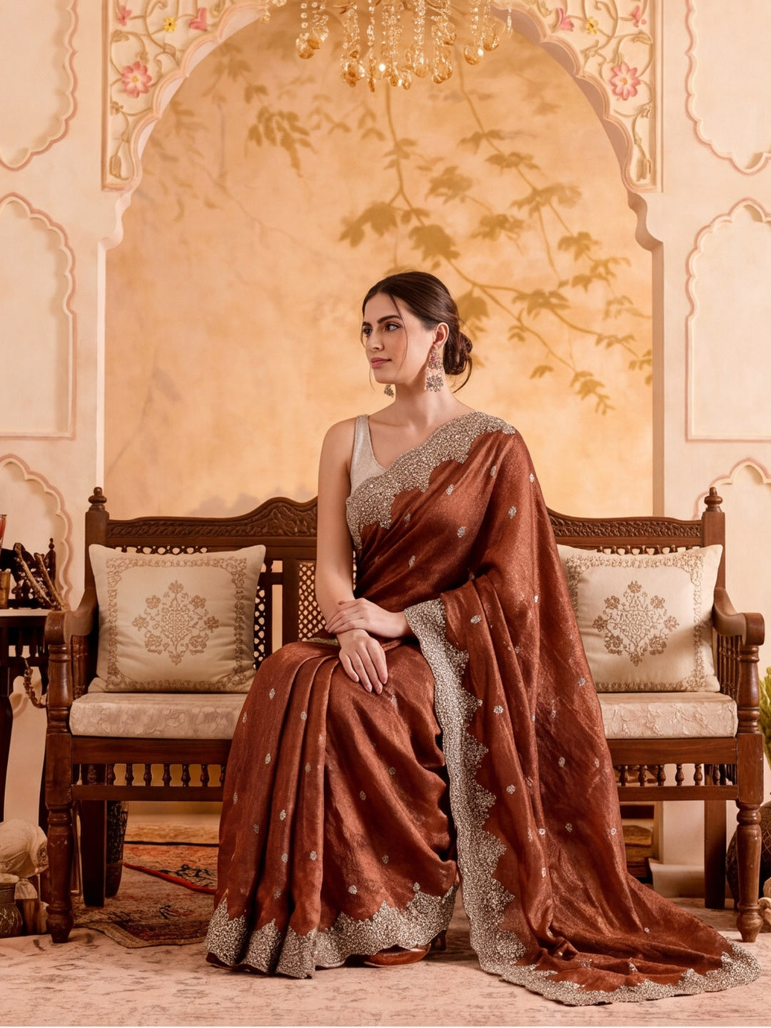 Embroidered Work Silk Saree With Unstitched Blouse Piece