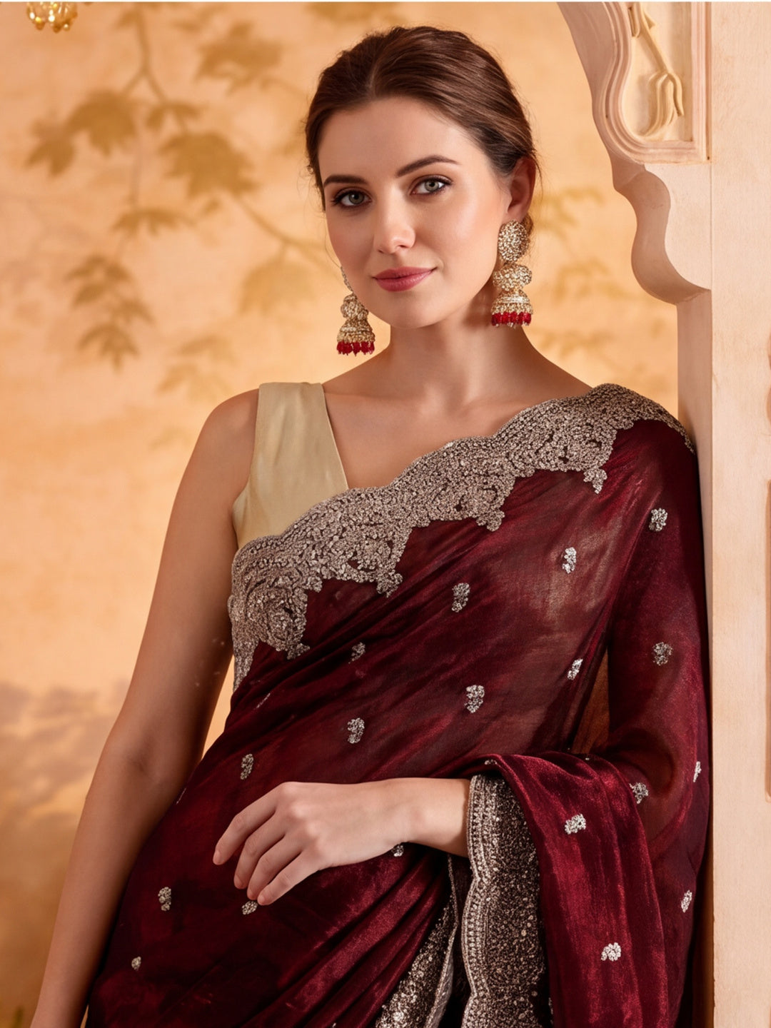 Embroidered Work Silk Saree With Unstitched Blouse Piece