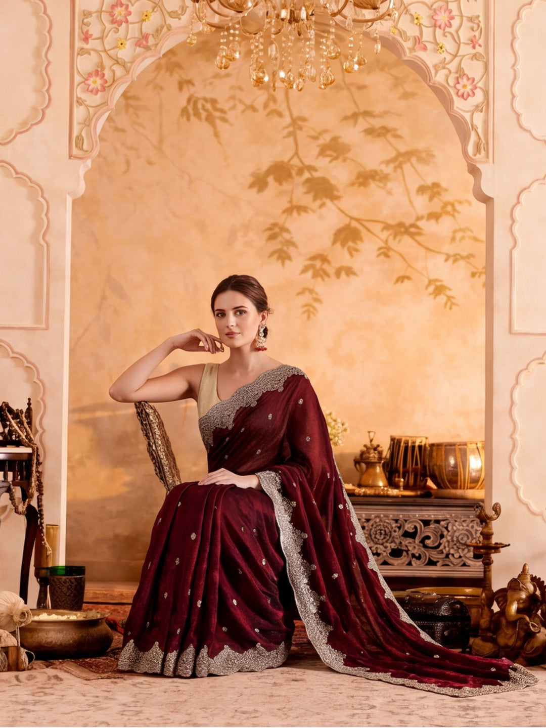 Embroidered Work Silk Saree With Unstitched Blouse Piece