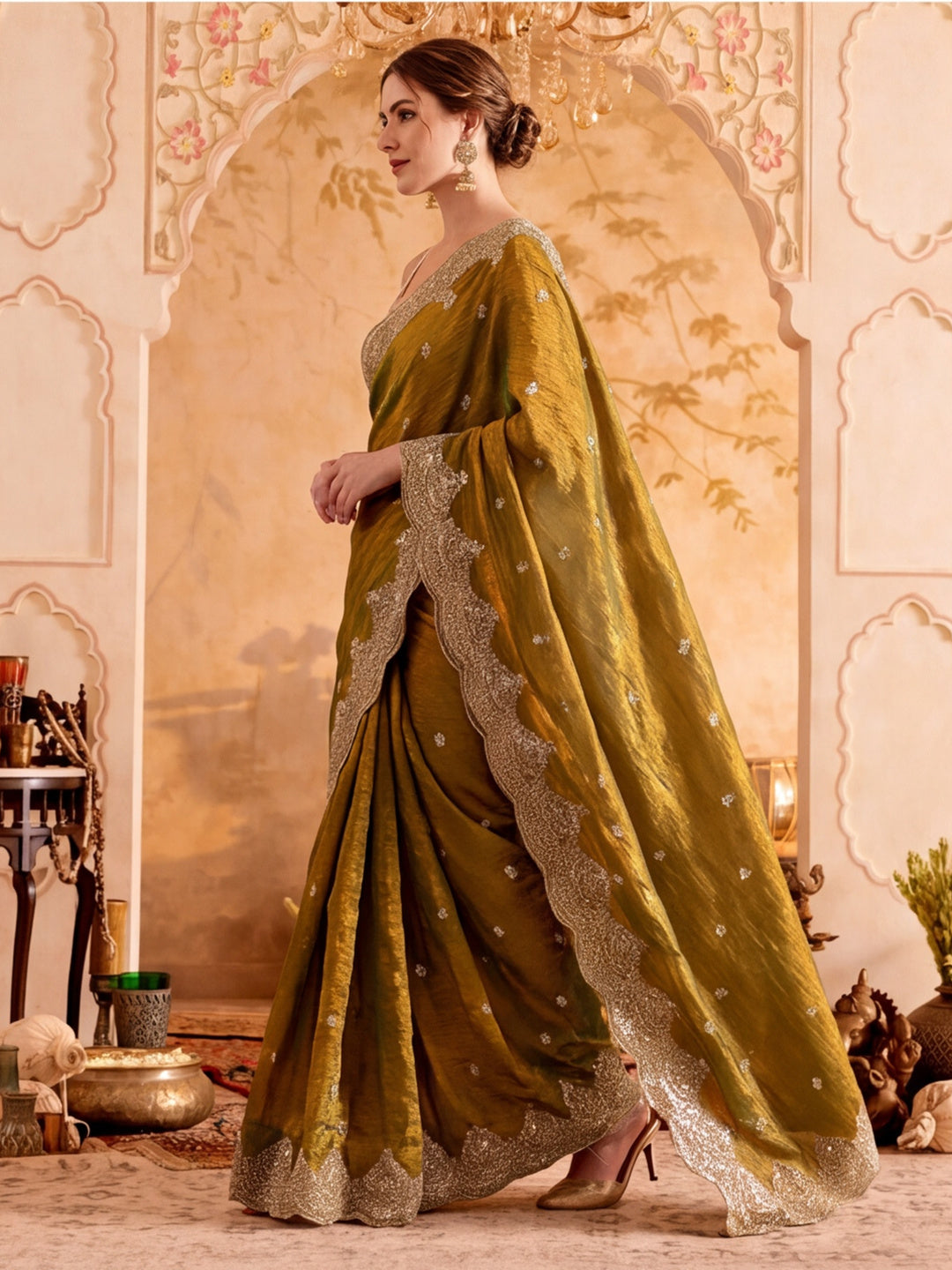 Embroidered Work Silk Saree With Unstitched Blouse Piece