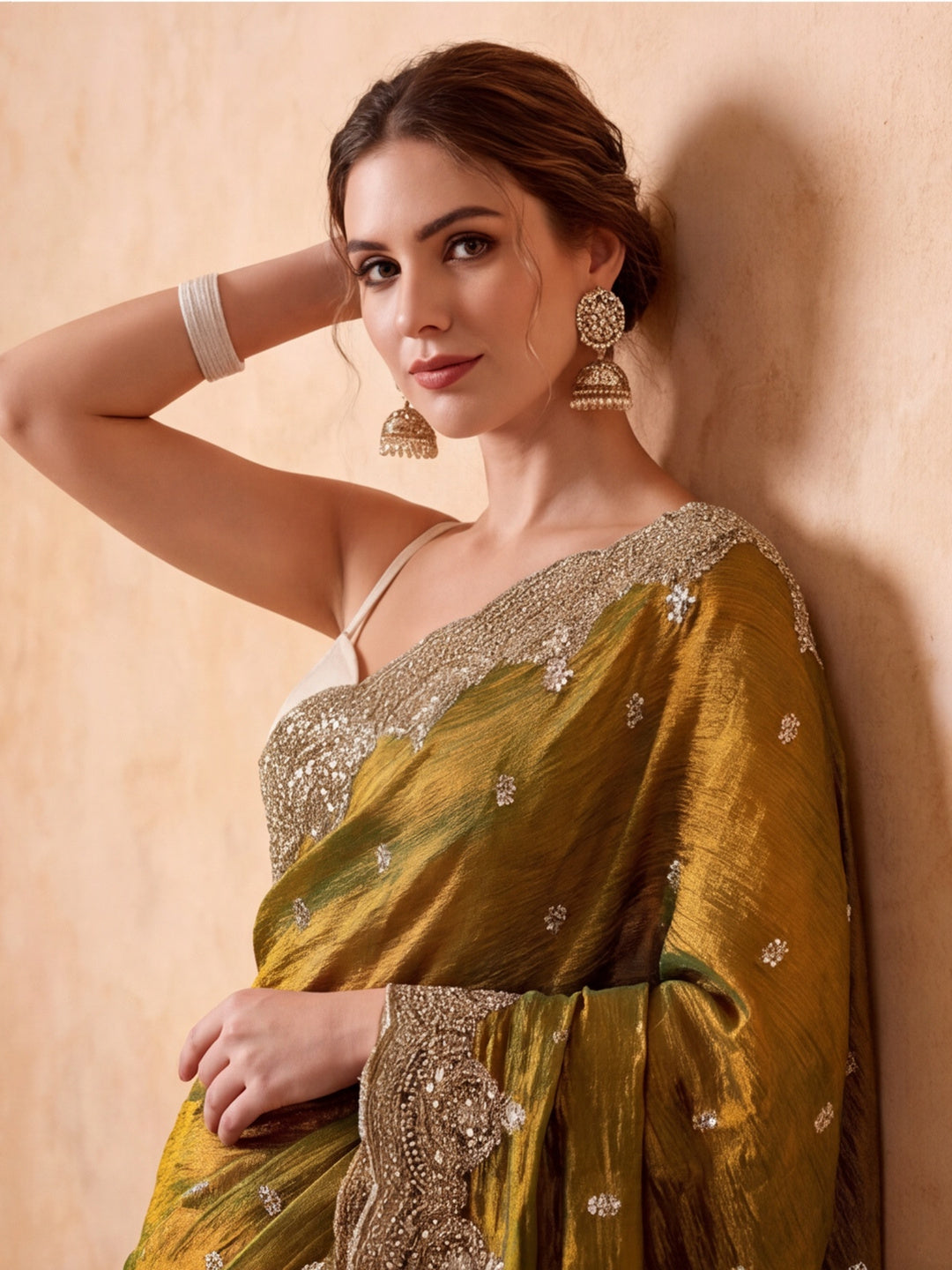 Embroidered Work Silk Saree With Unstitched Blouse Piece