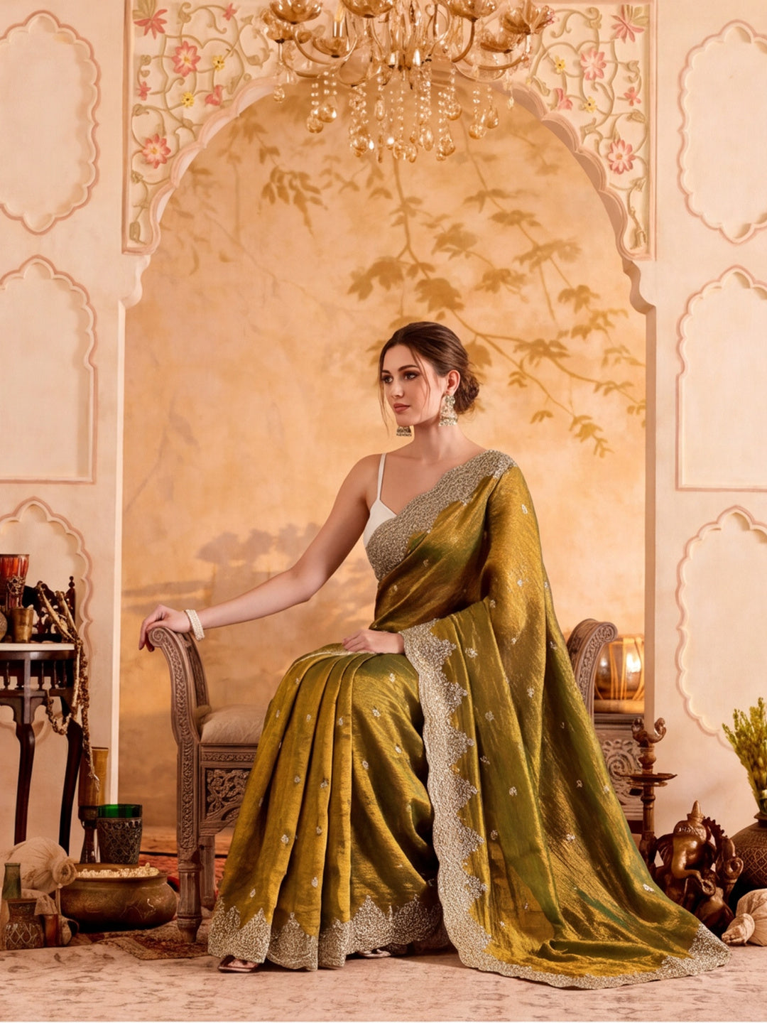 Embroidered Work Silk Saree With Unstitched Blouse Piece