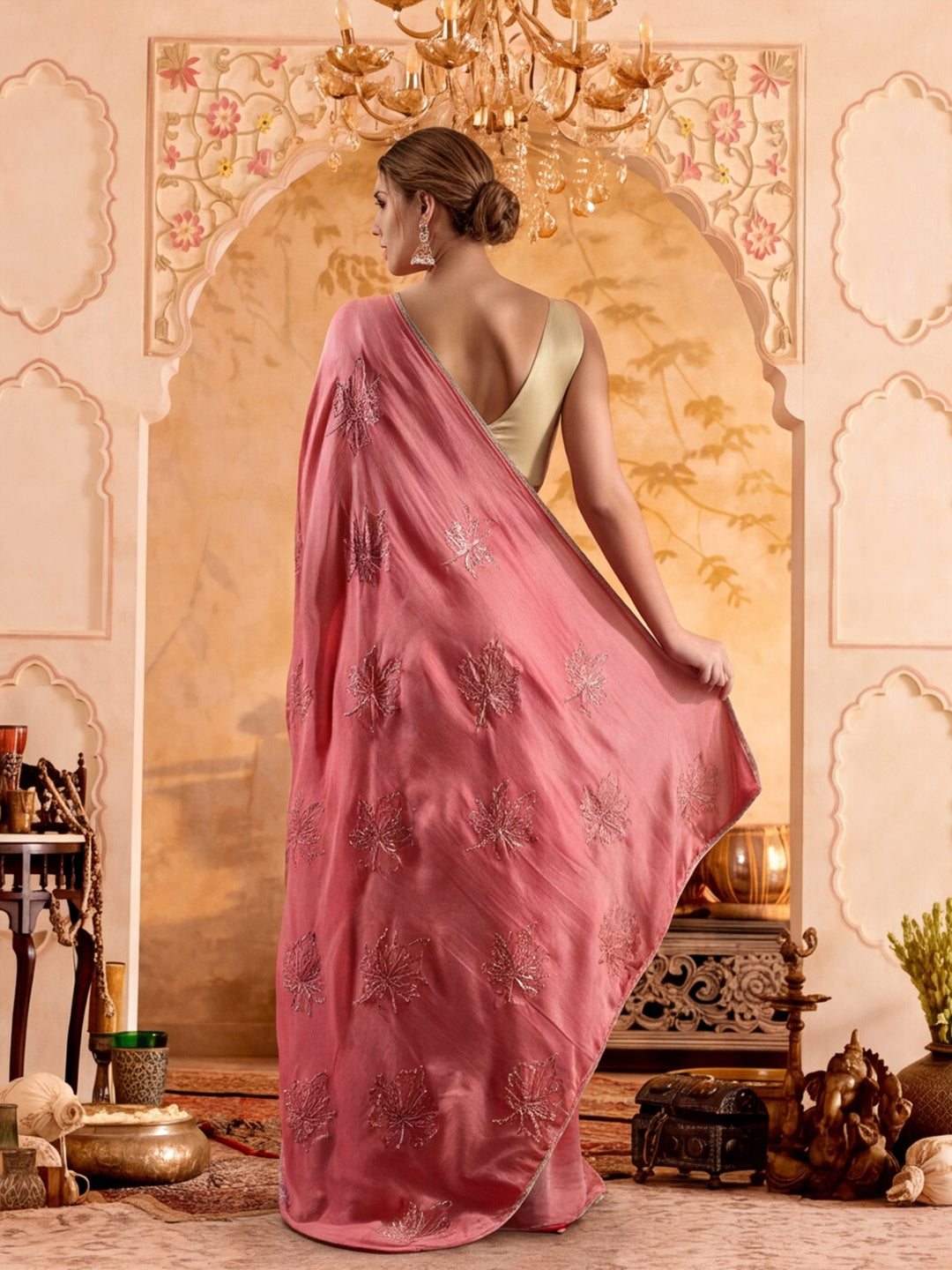 Embroidered Work Silk Saree With Unstitched Blouse Piece