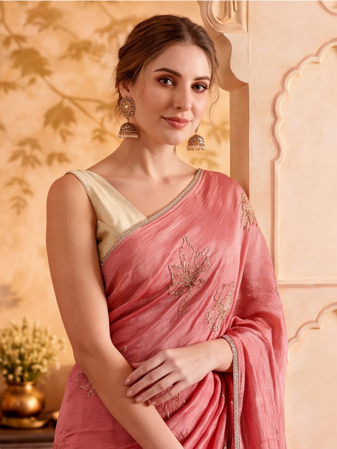 Embroidered Work Silk Saree With Unstitched Blouse Piece