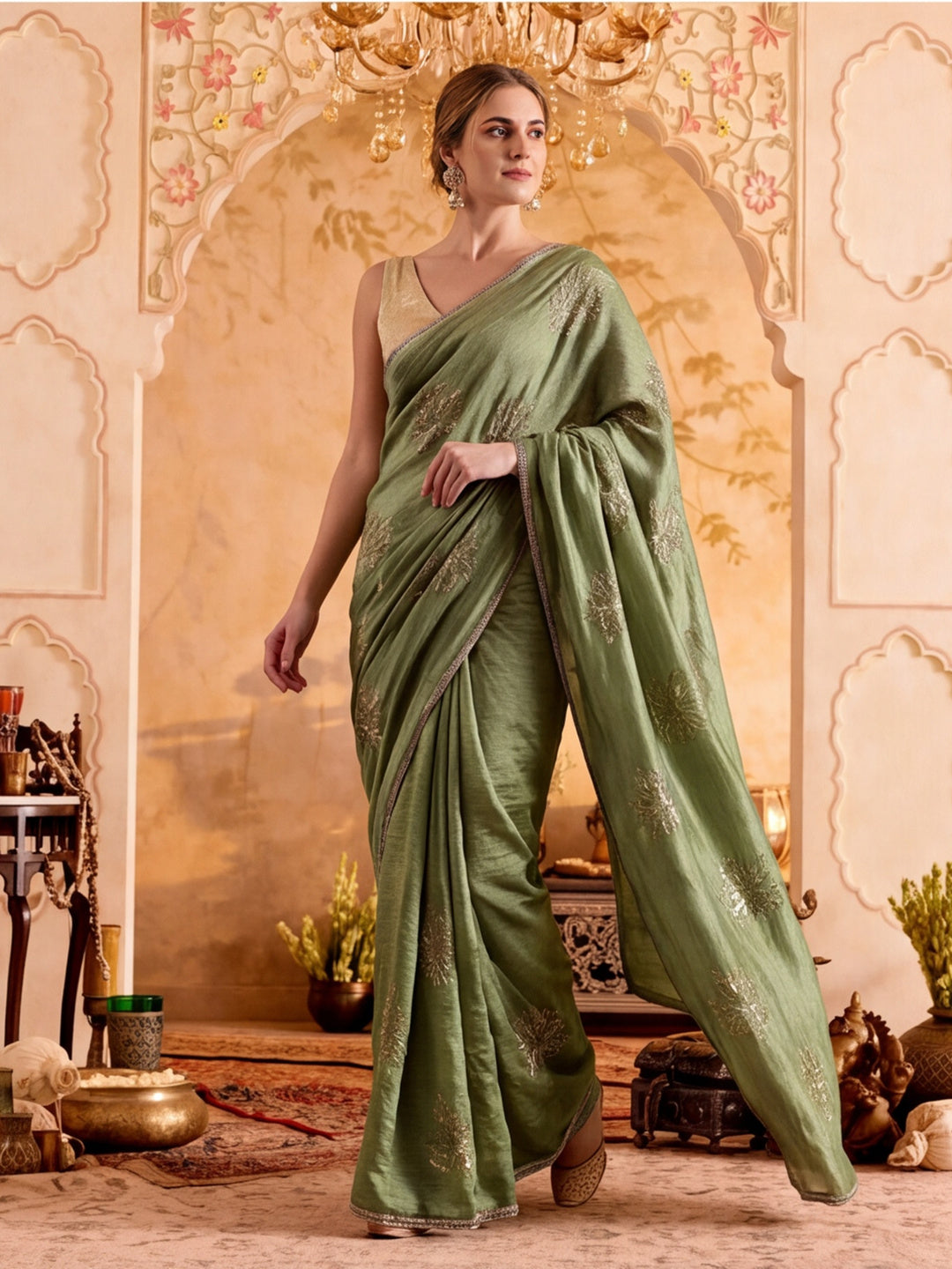 Embroidered Work Silk Saree With Unstitched Blouse Piece