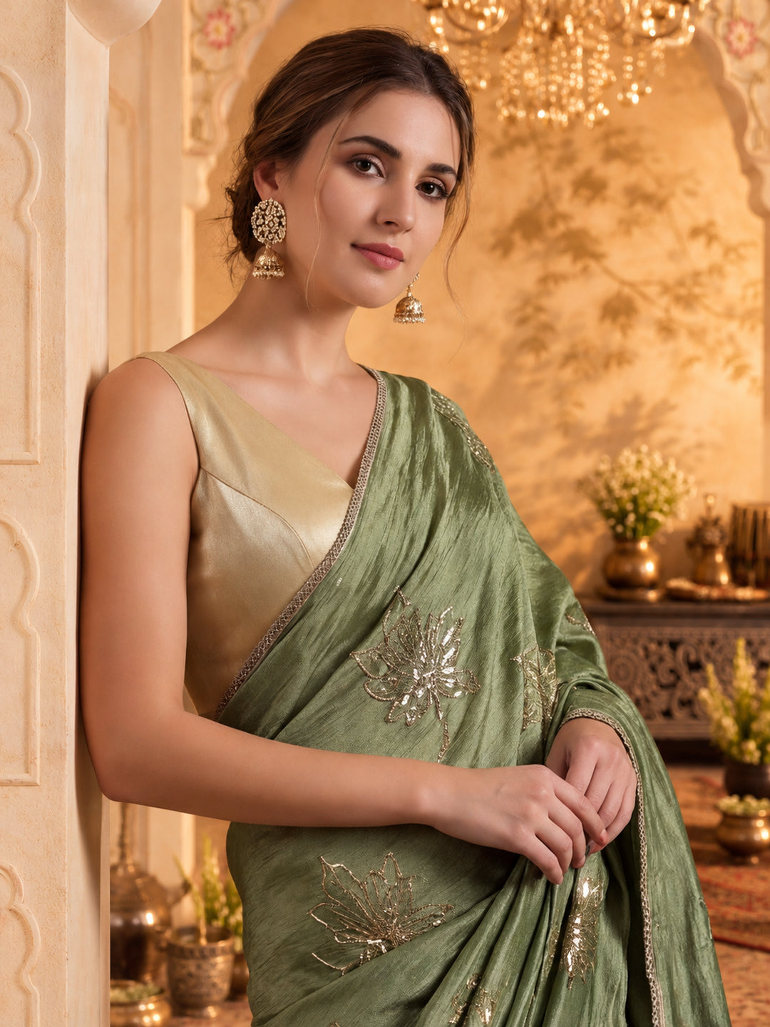 Embroidered Work Silk Saree With Unstitched Blouse Piece