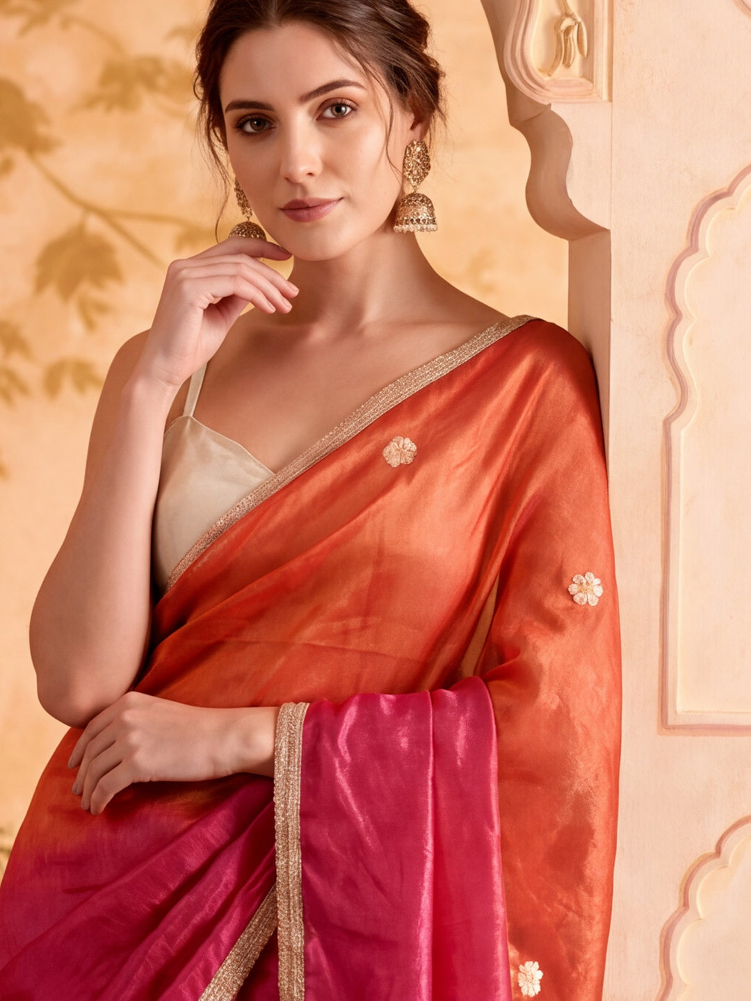 Gotta Patti Work Silk Saree With Unstitched Blouse Piece