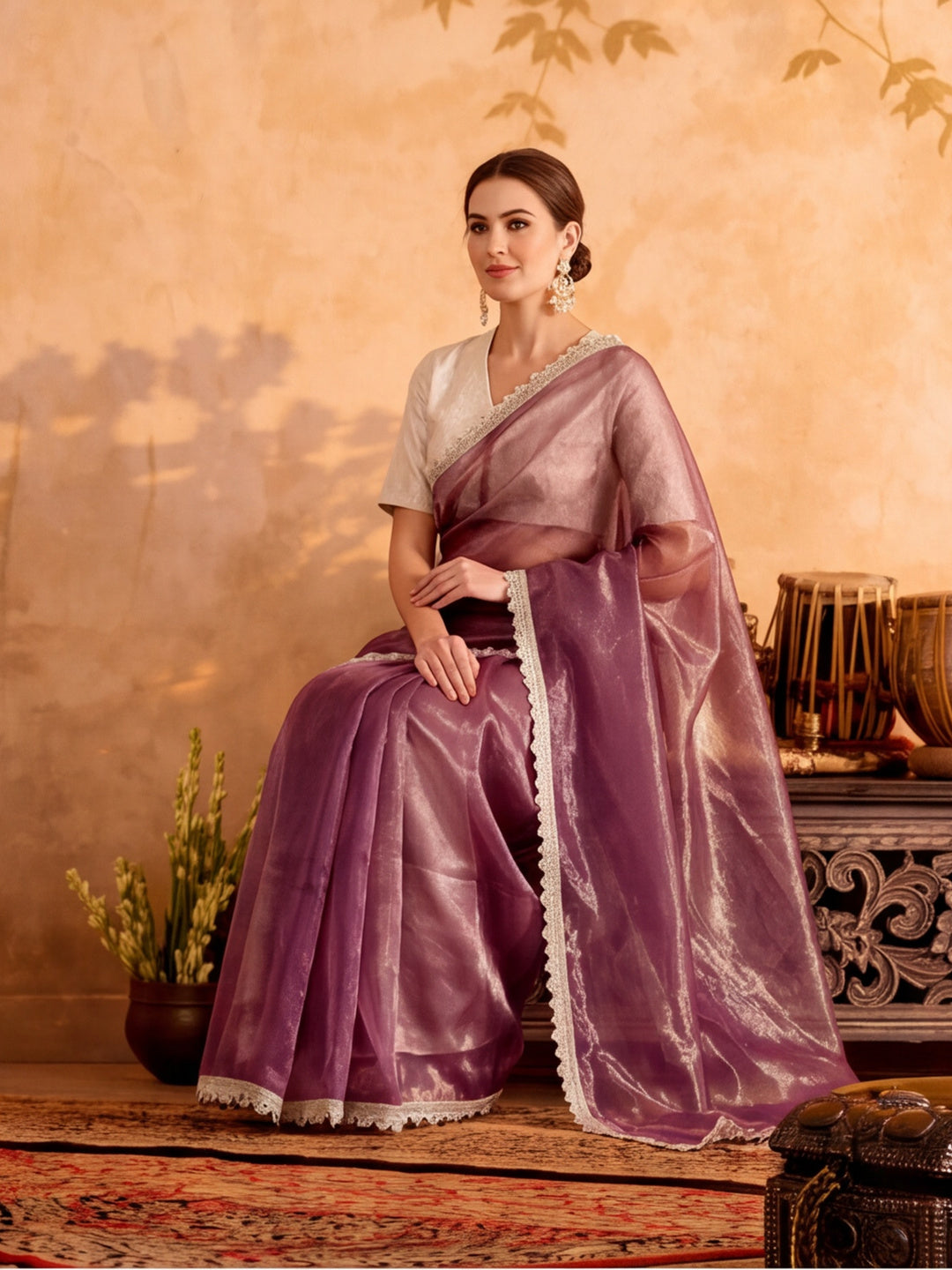 Lightweight Net Saree With Fancy Lace Border With Unstitched Blouse Piece