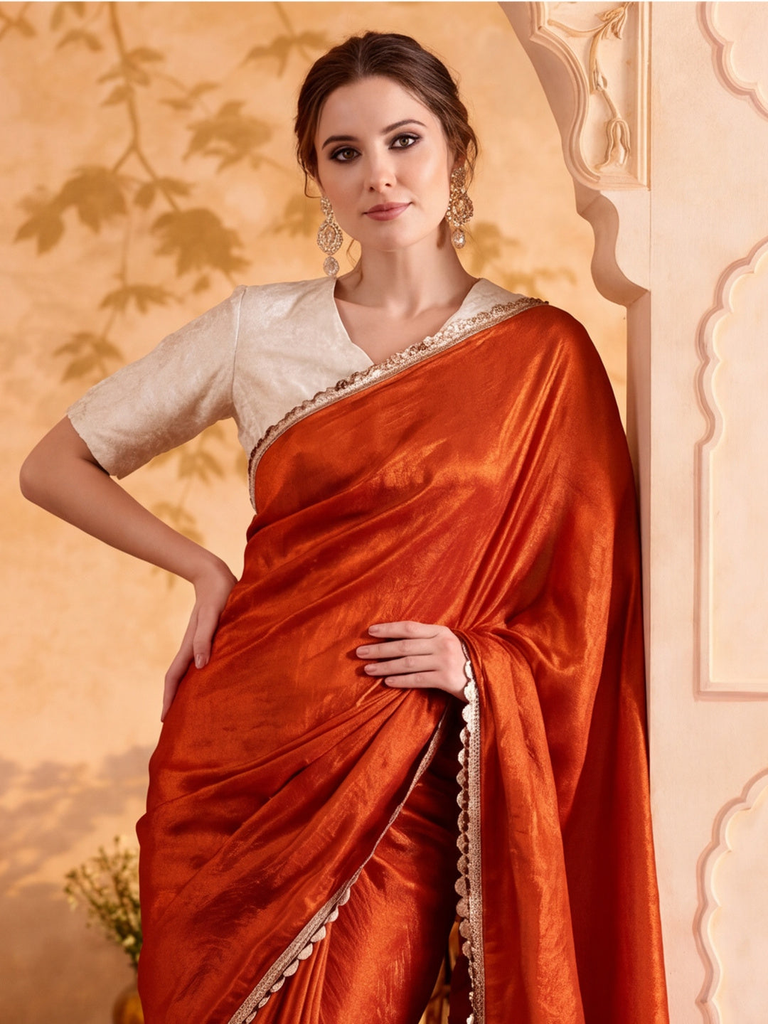 Designer Silk Saree With Fancy Lace Border With Unstitched Blouse Piece