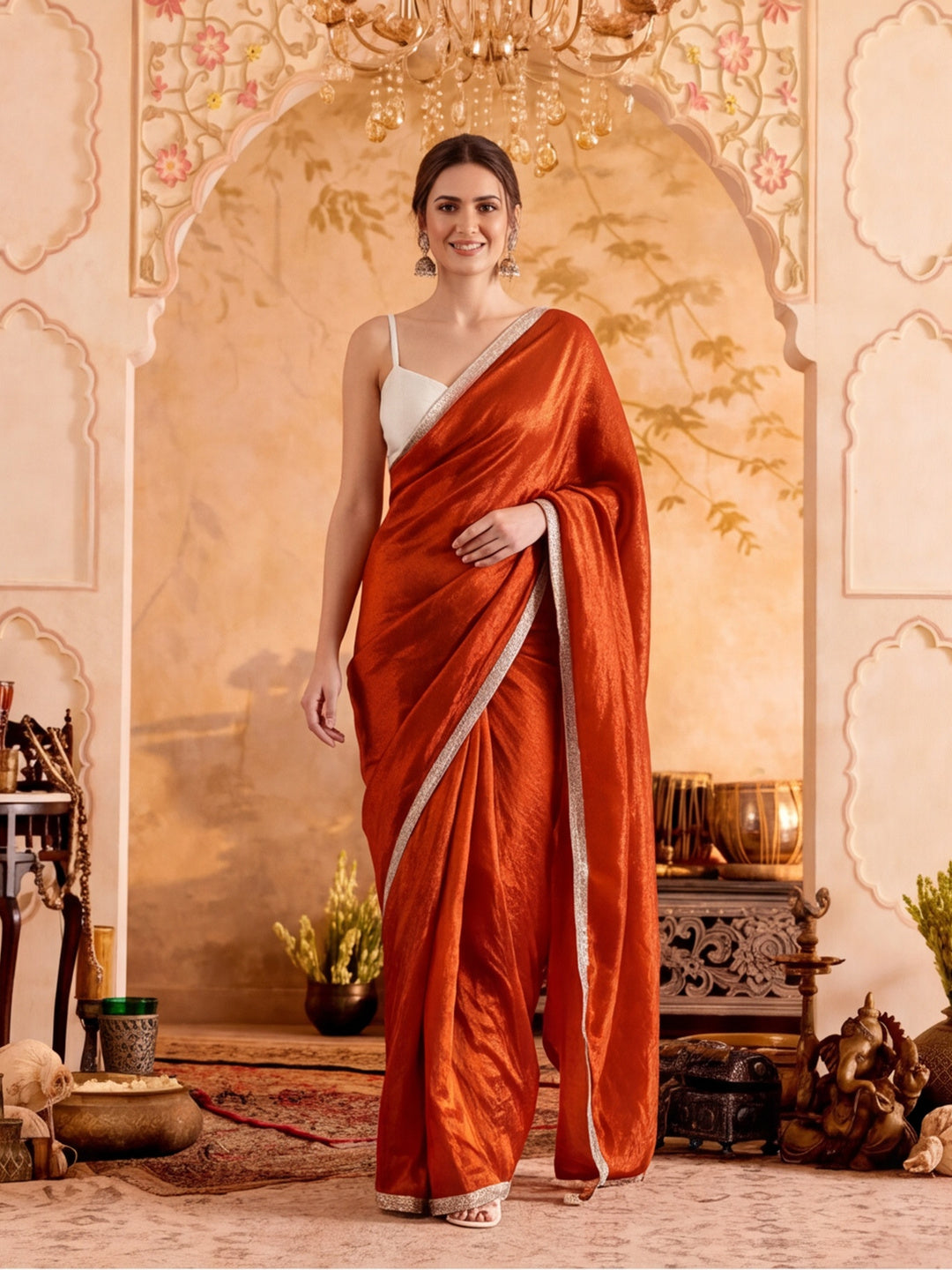 Designer Silk Saree With Fancy Lace Border With Unstitched Blouse Piece