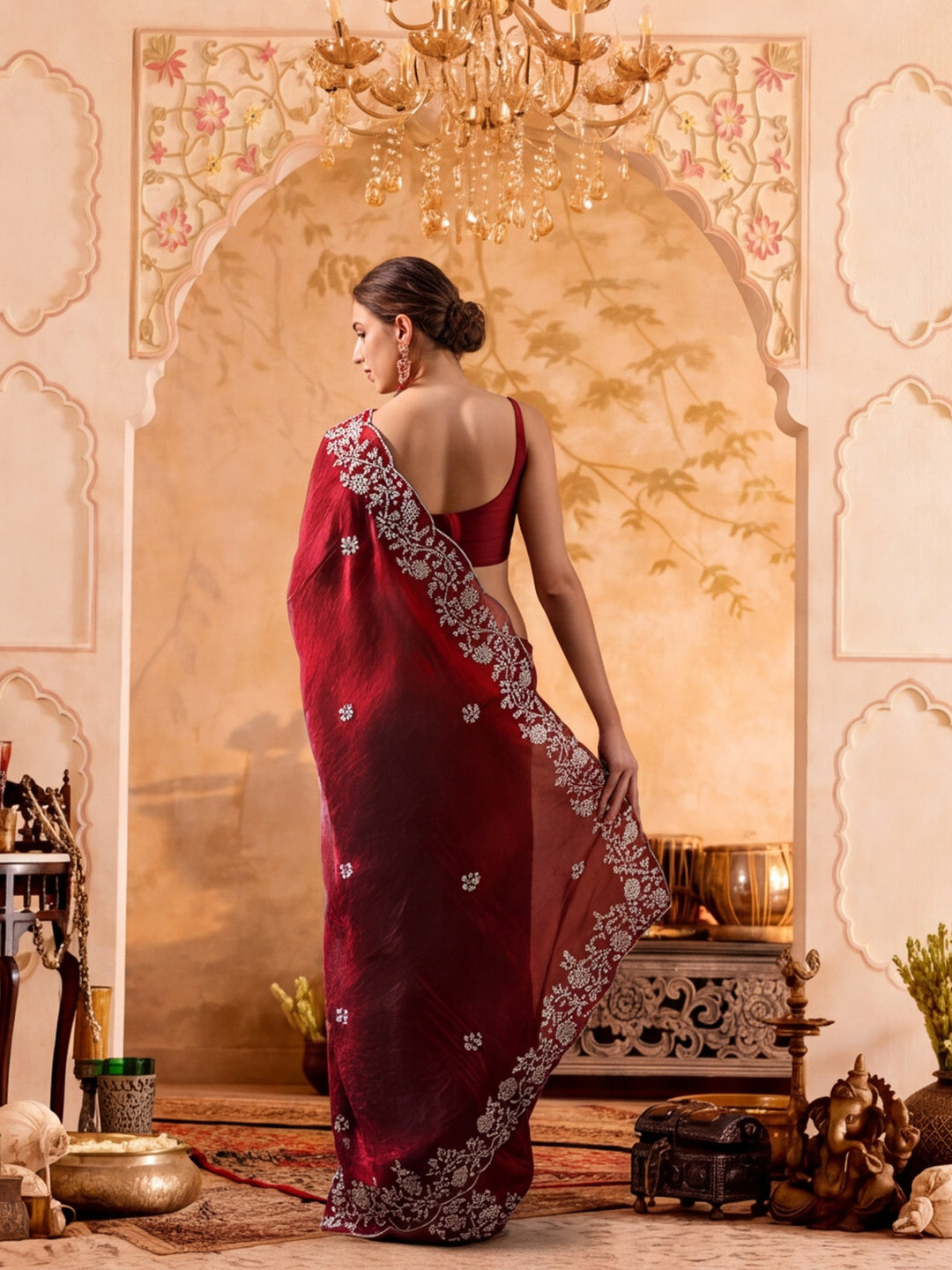 Embroidered Work Silk Saree With Unstitched Blouse Piece