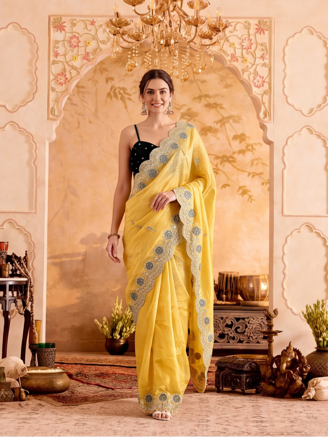 Embroidered Work Art Silk Saree With Unstitched Blouse Piece