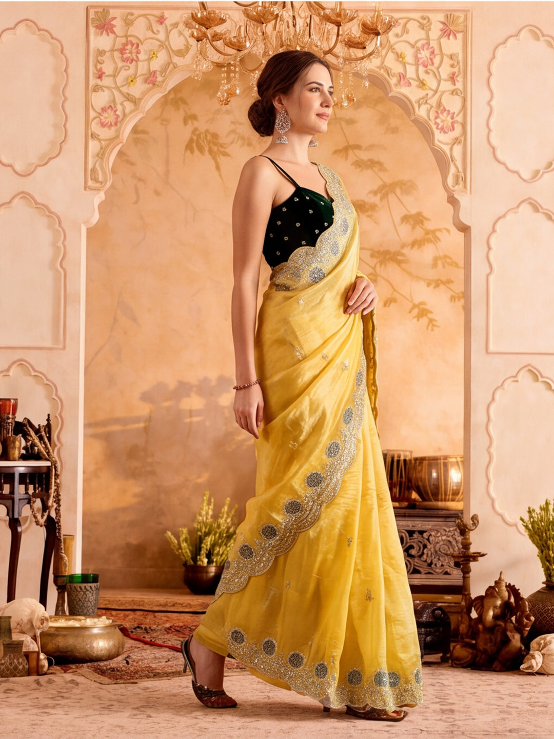 Embroidered Work Art Silk Saree With Unstitched Blouse Piece