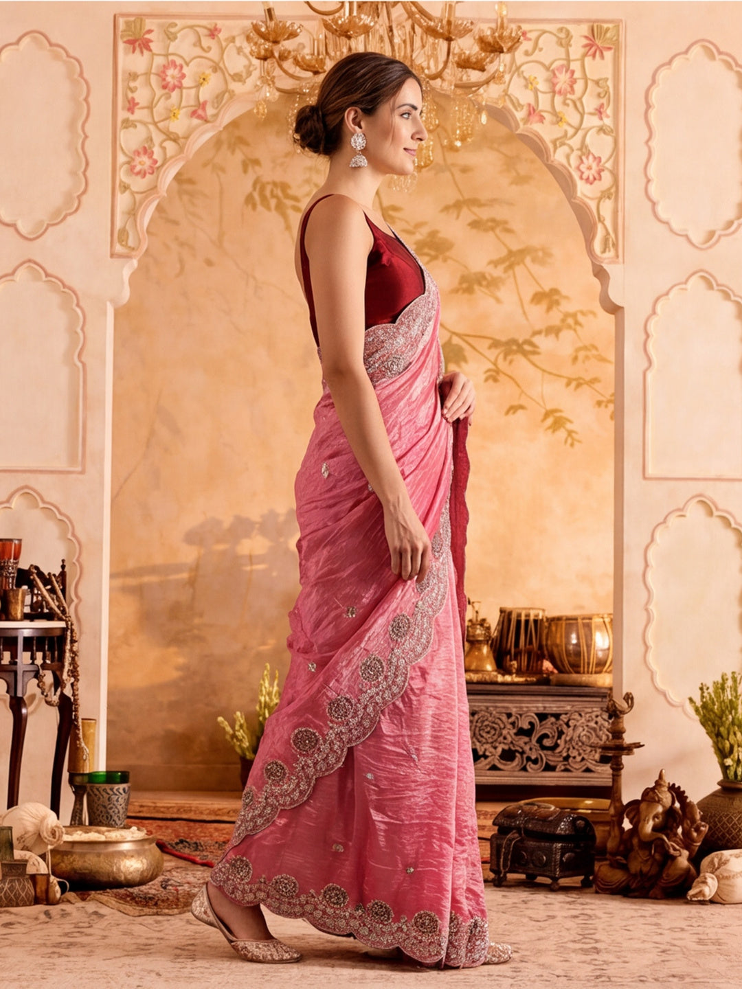 Embroidered Work Art Silk Saree With Unstitched Blouse Piece