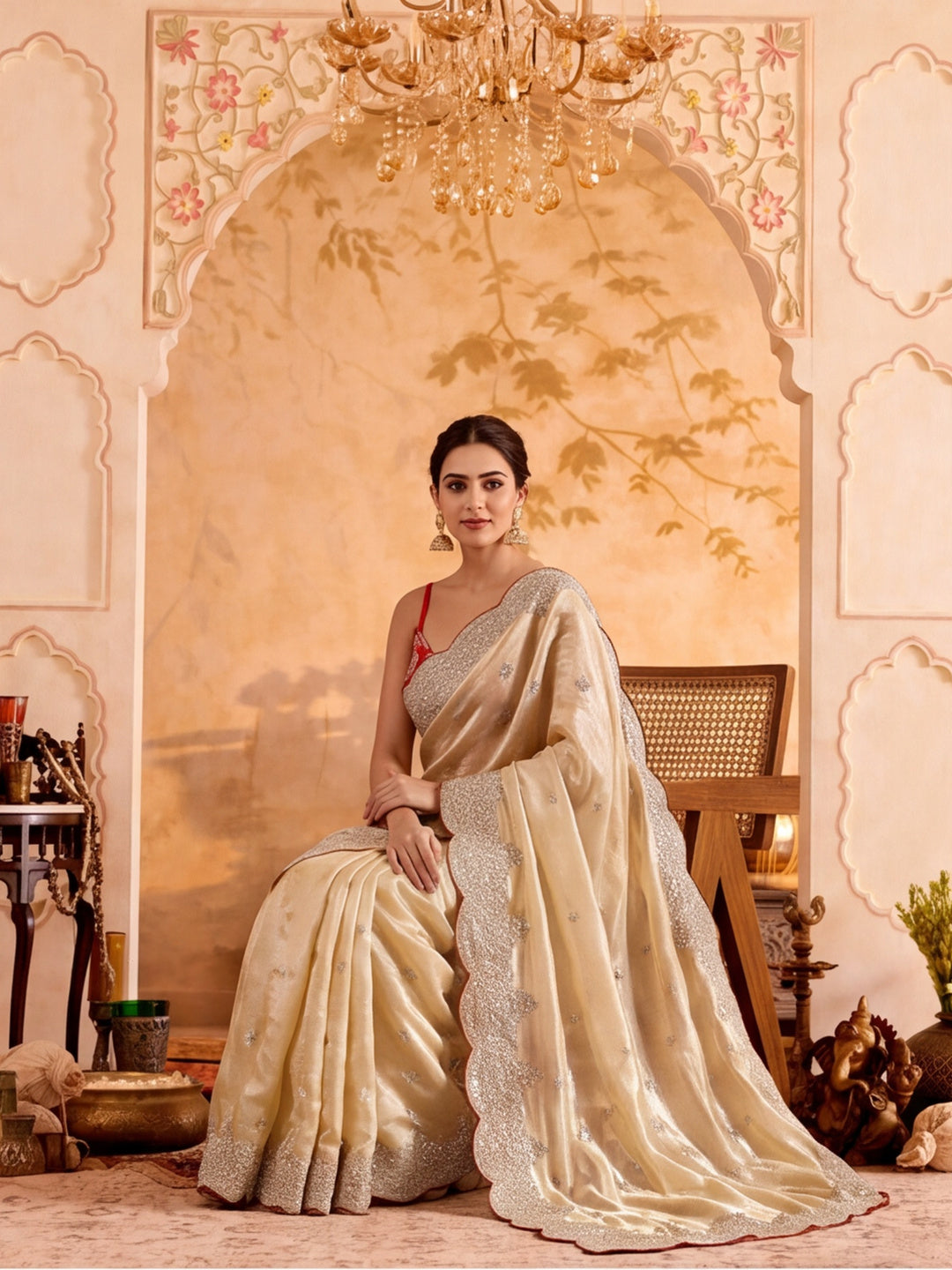 Designer Embroidery work Organza Saree With Unstitched Blouse Piece