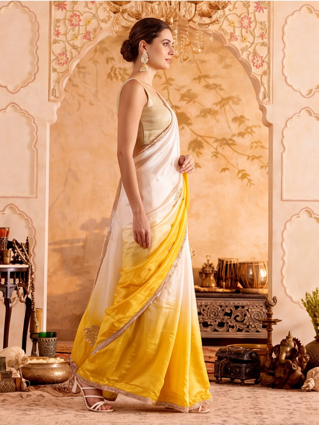 Designer Gotta Patti Work Saree With Fancy Lace Border With Unstitched Blouse Piece