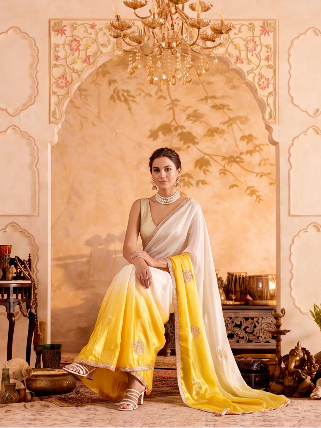 Designer Gotta Patti Work Saree With Fancy Lace Border With Unstitched Blouse Piece