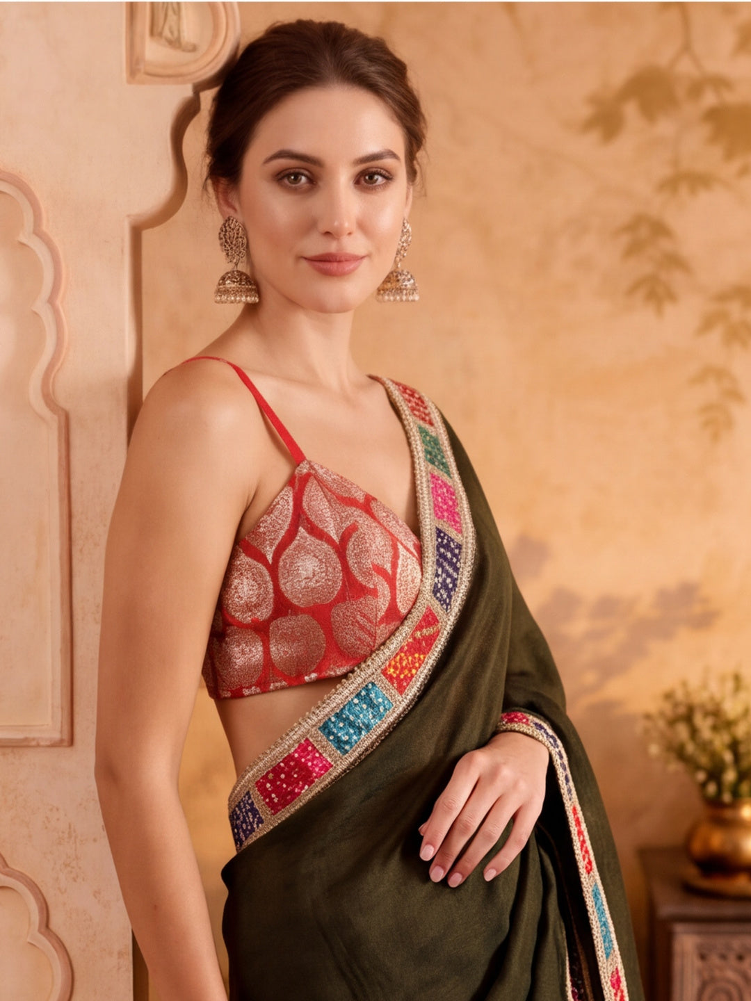Designer Silk Saree With Fancy Bandhej Print Lace Border With Unstitched Blouse Piece