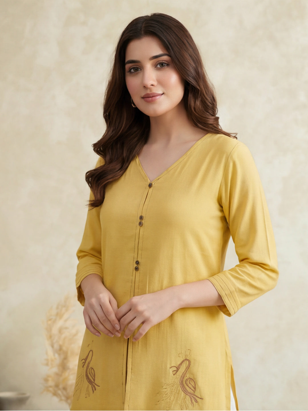 Printed Cotton Blend V-Neck Kurti