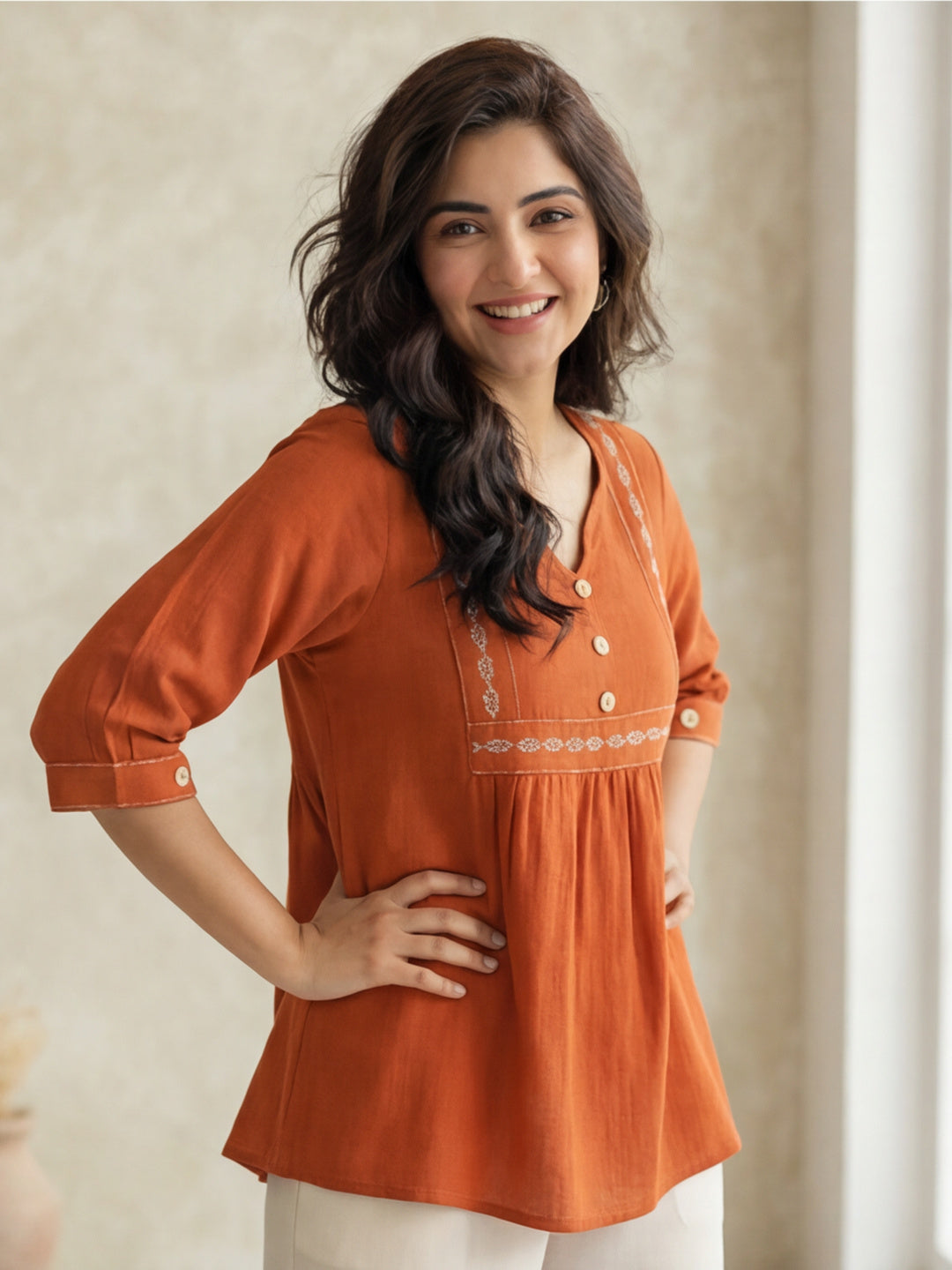 Printed Cotton Blend Sweetheart Neck Kurti