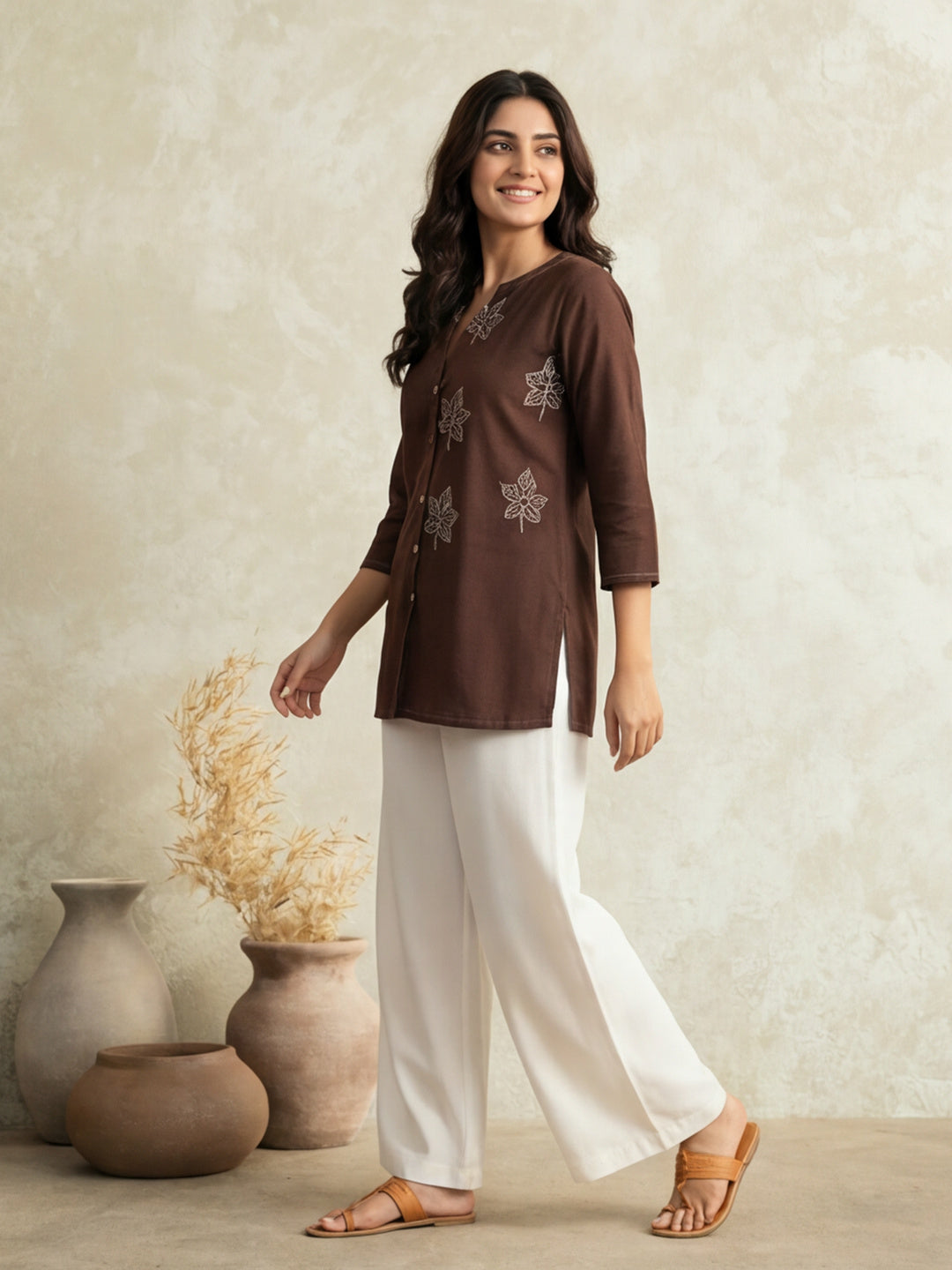 Printed Cotton Blend V-Neck Kurti