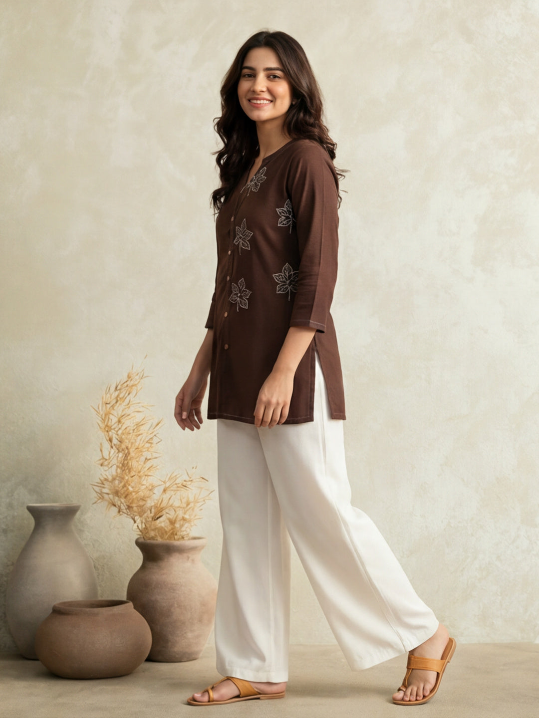Printed Cotton Blend V-Neck Kurti