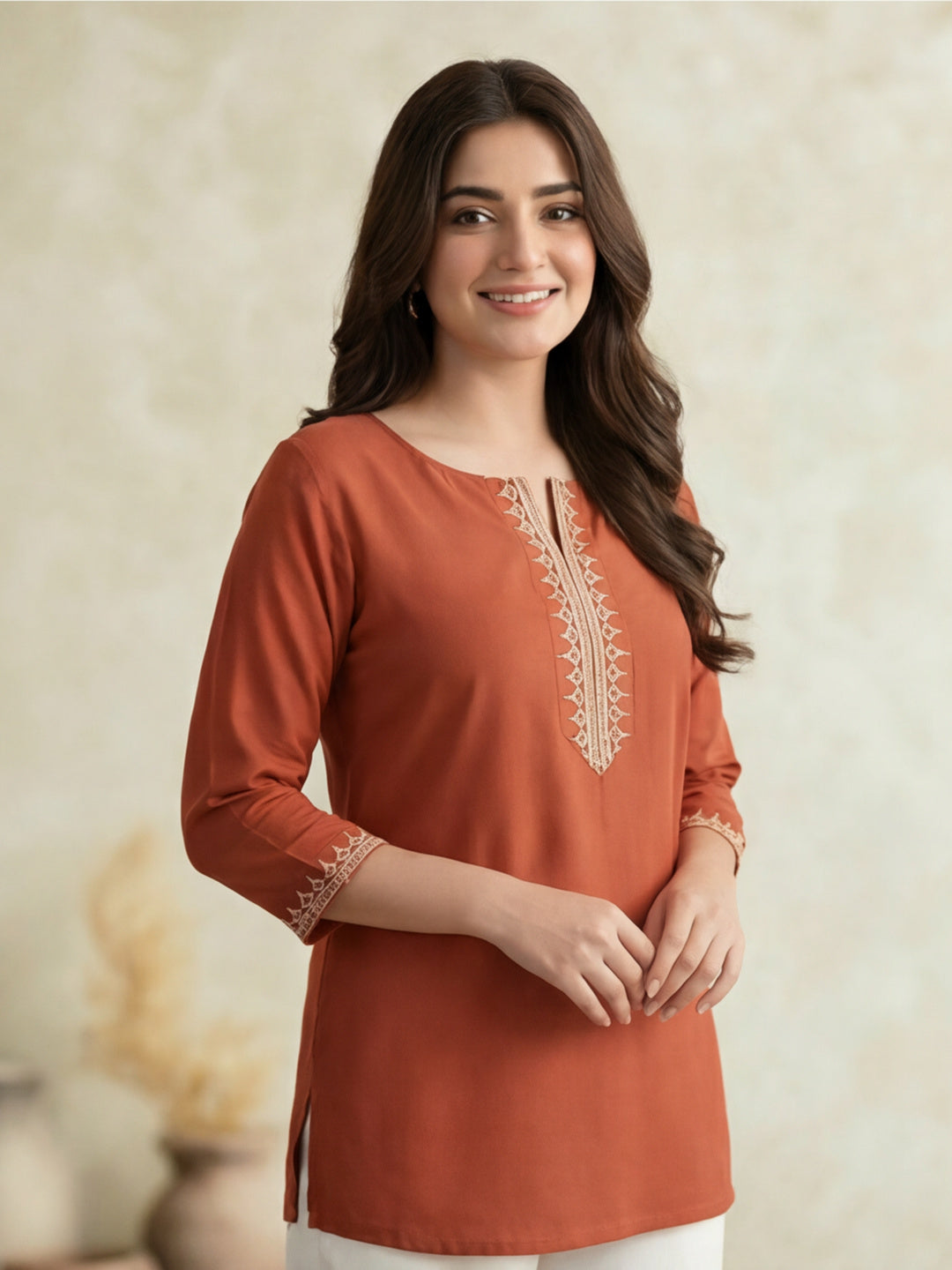 Printed Cotton Blend Round Neck Kurti