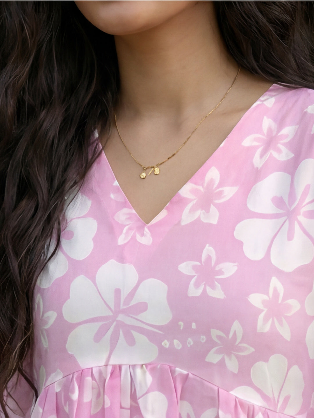 Printed Cotton Blend V-Neck Kurti