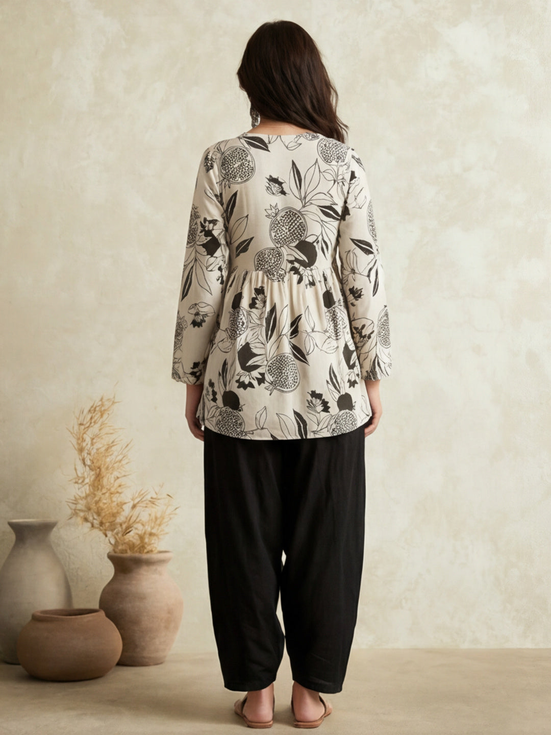 Printed Cotton Blend V-Neck Kurti