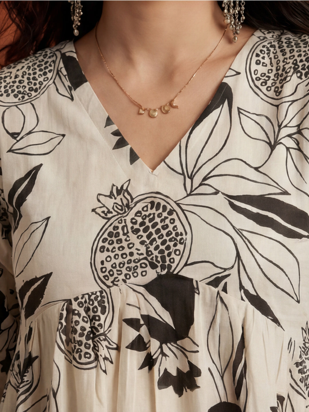Printed Cotton Blend V-Neck Kurti