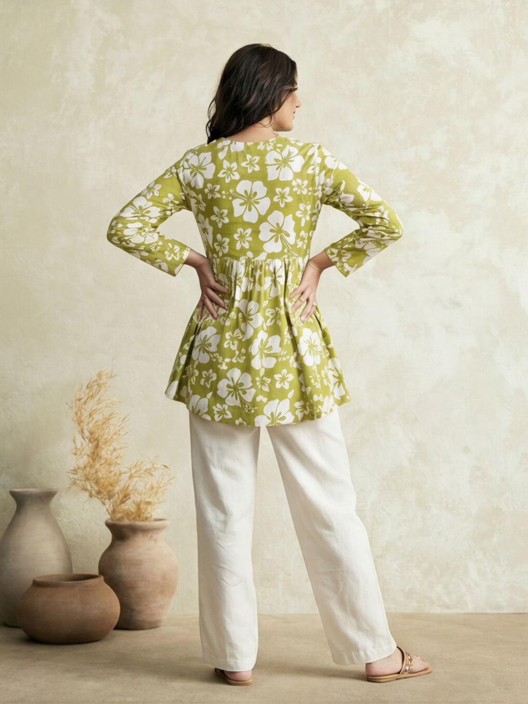 Printed Cotton Blend V-Neck Kurti