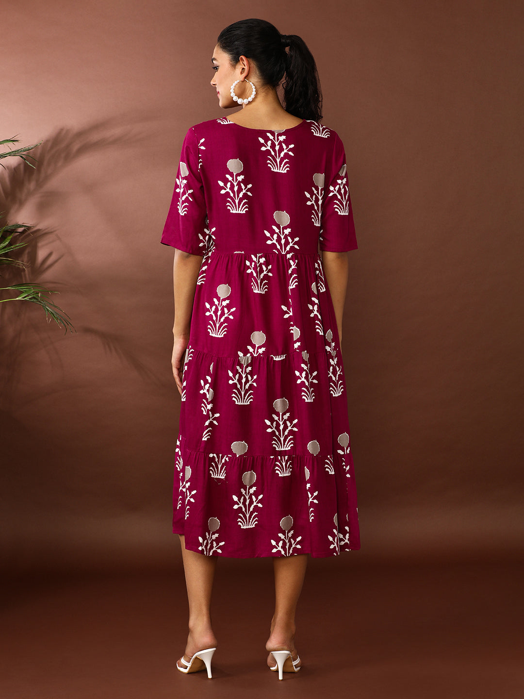 Floral Printed A-Line Tiered Ethnic Dress