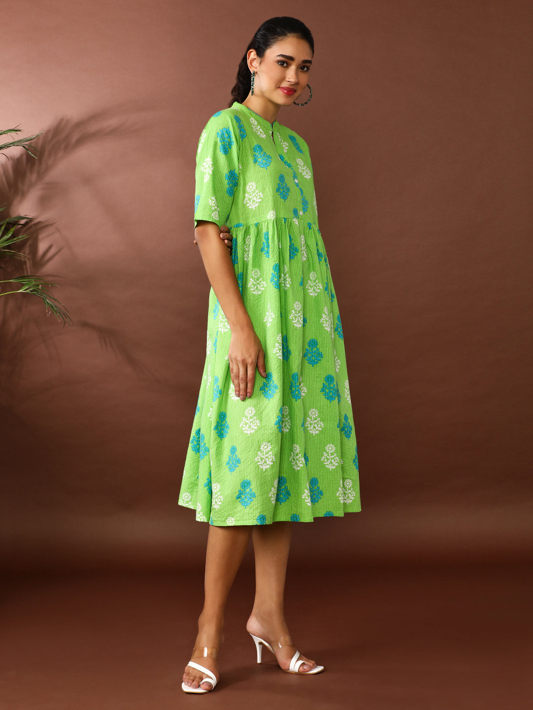 Floral Embroidered A-Line Pure Cotton Ethnic Dress