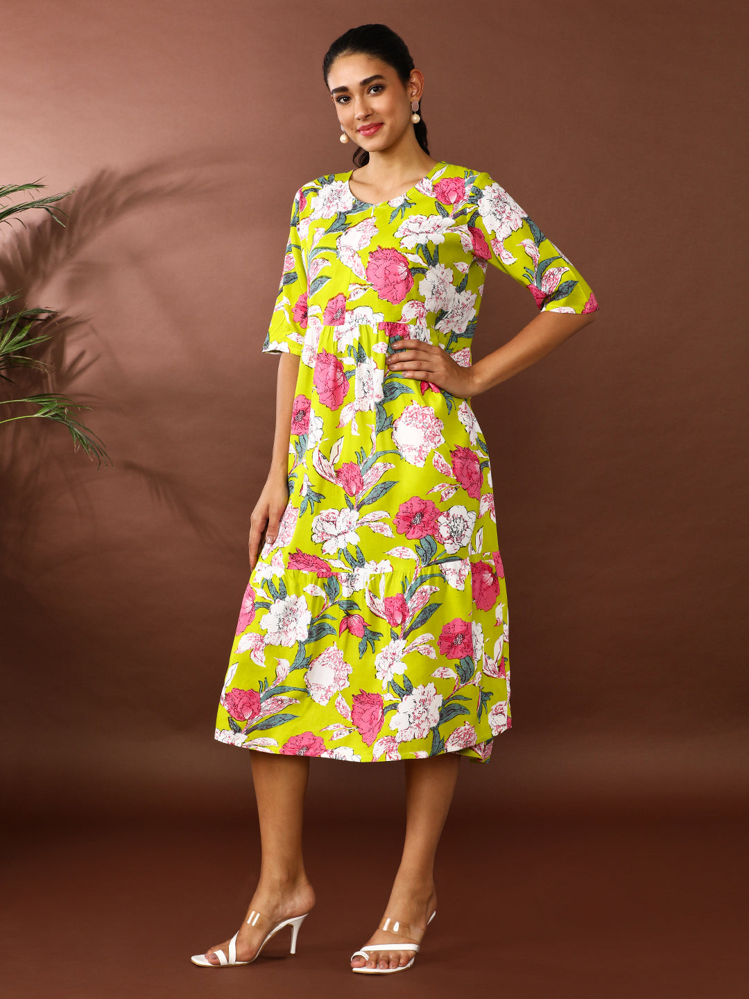 Floral Printed A-Line Tiered Ethnic Dress