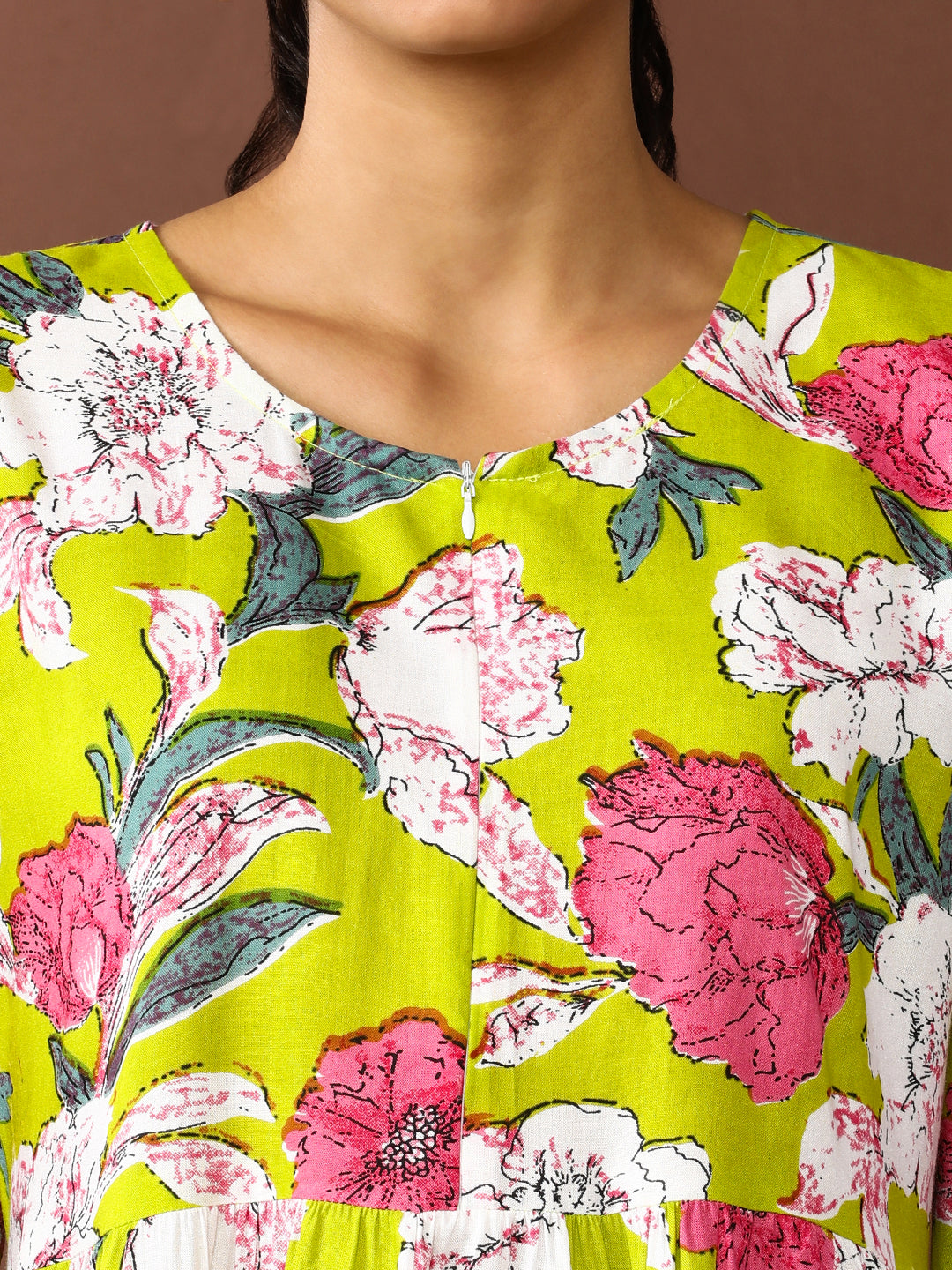 Floral Printed A-Line Tiered Ethnic Dress