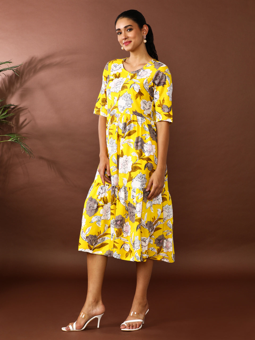 Floral Printed A-Line Tiered Ethnic Dress