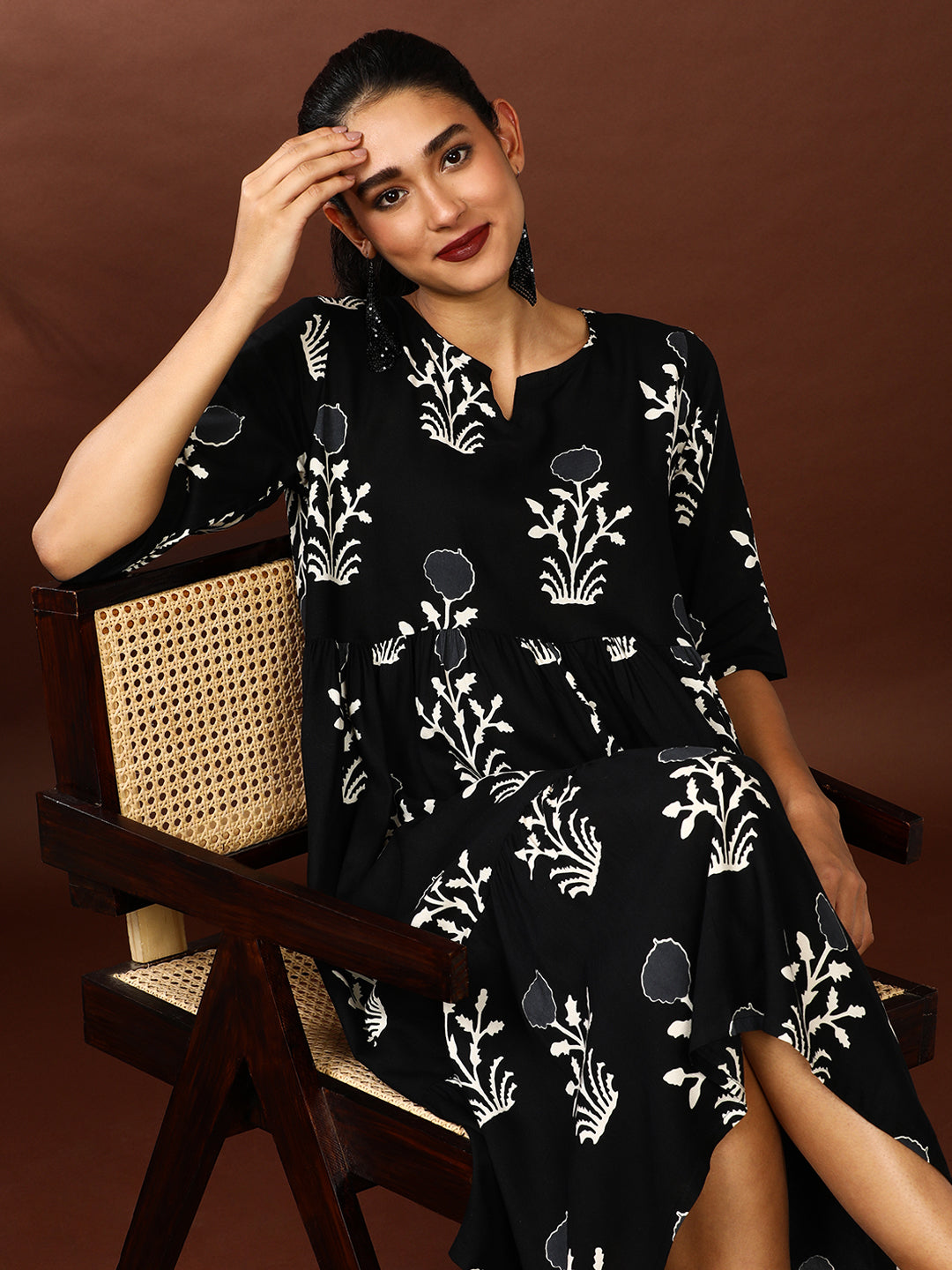 Floral Printed A-Line Tiered Ethnic Dress | Dresses For Women | Jaipur Kurti