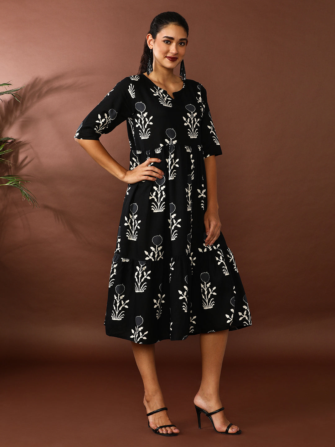 Floral Printed A-Line Tiered Ethnic Dress