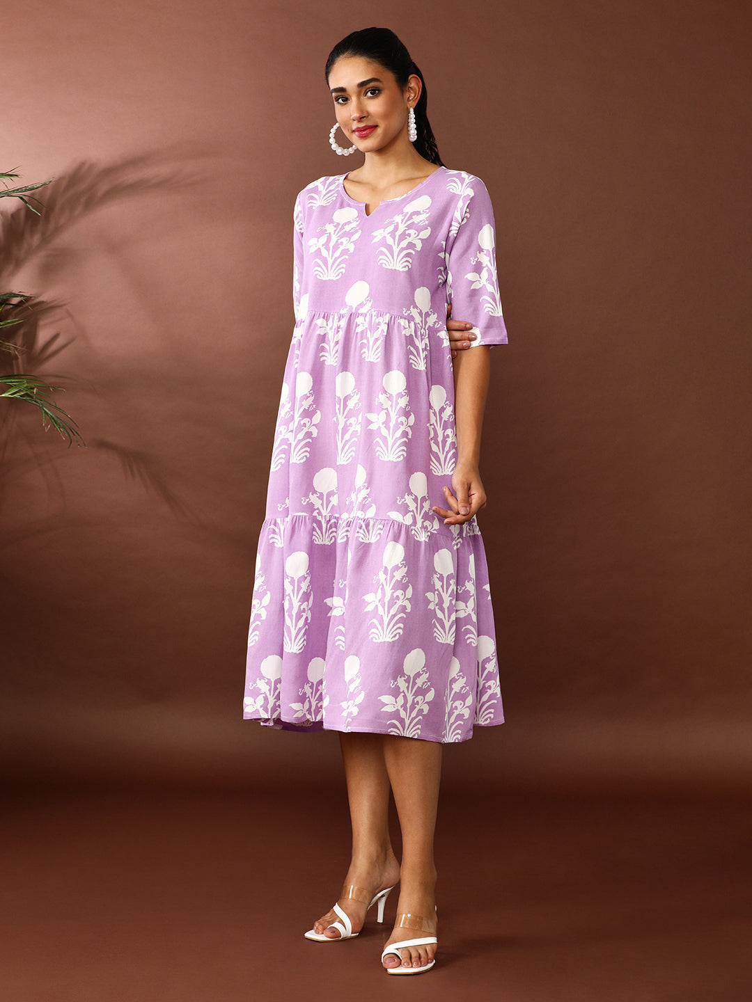 Floral Printed A-Line Tiered Ethnic Dress