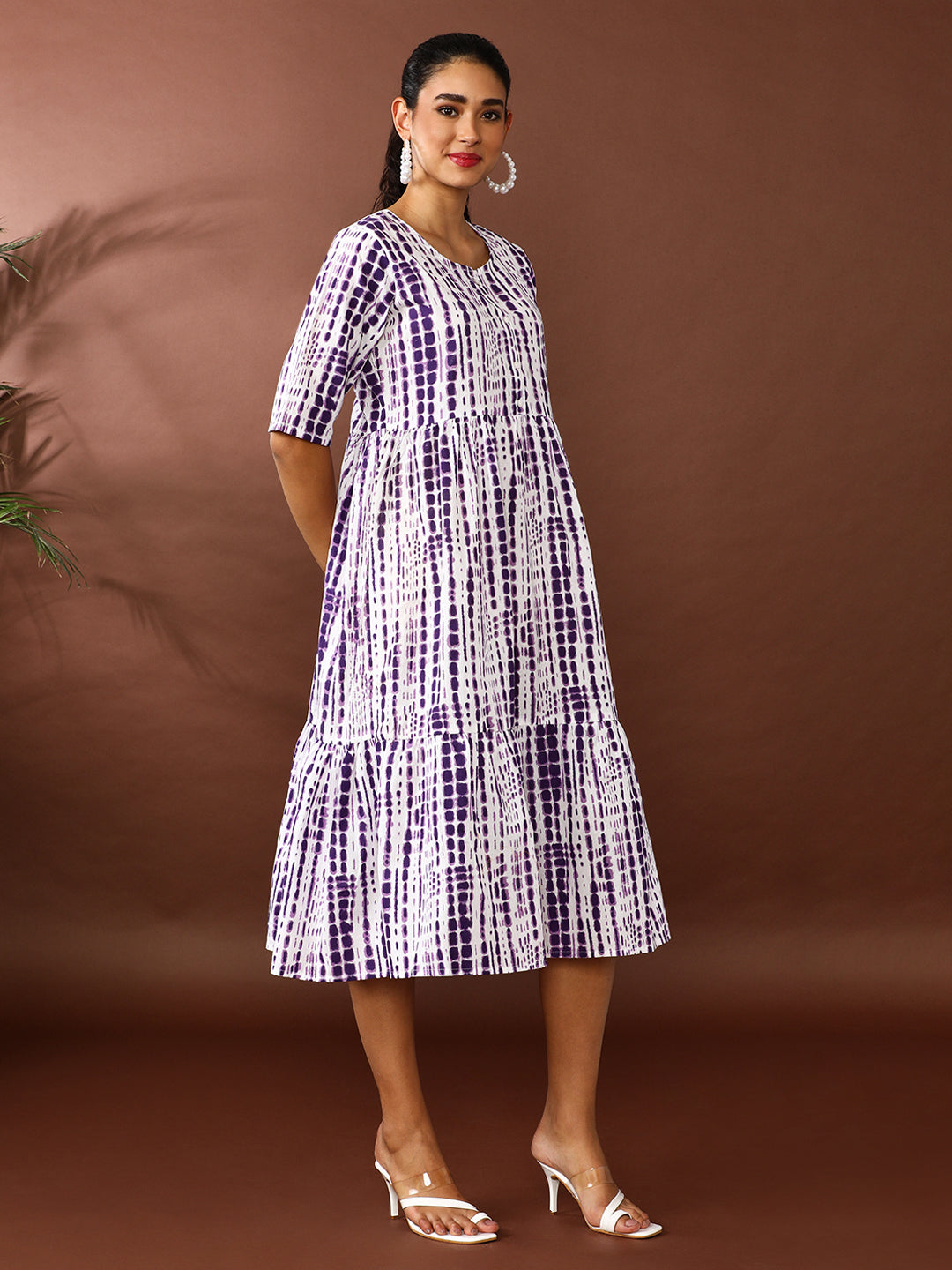 Textured Dyed A-Line Tiered Ethnic Dress