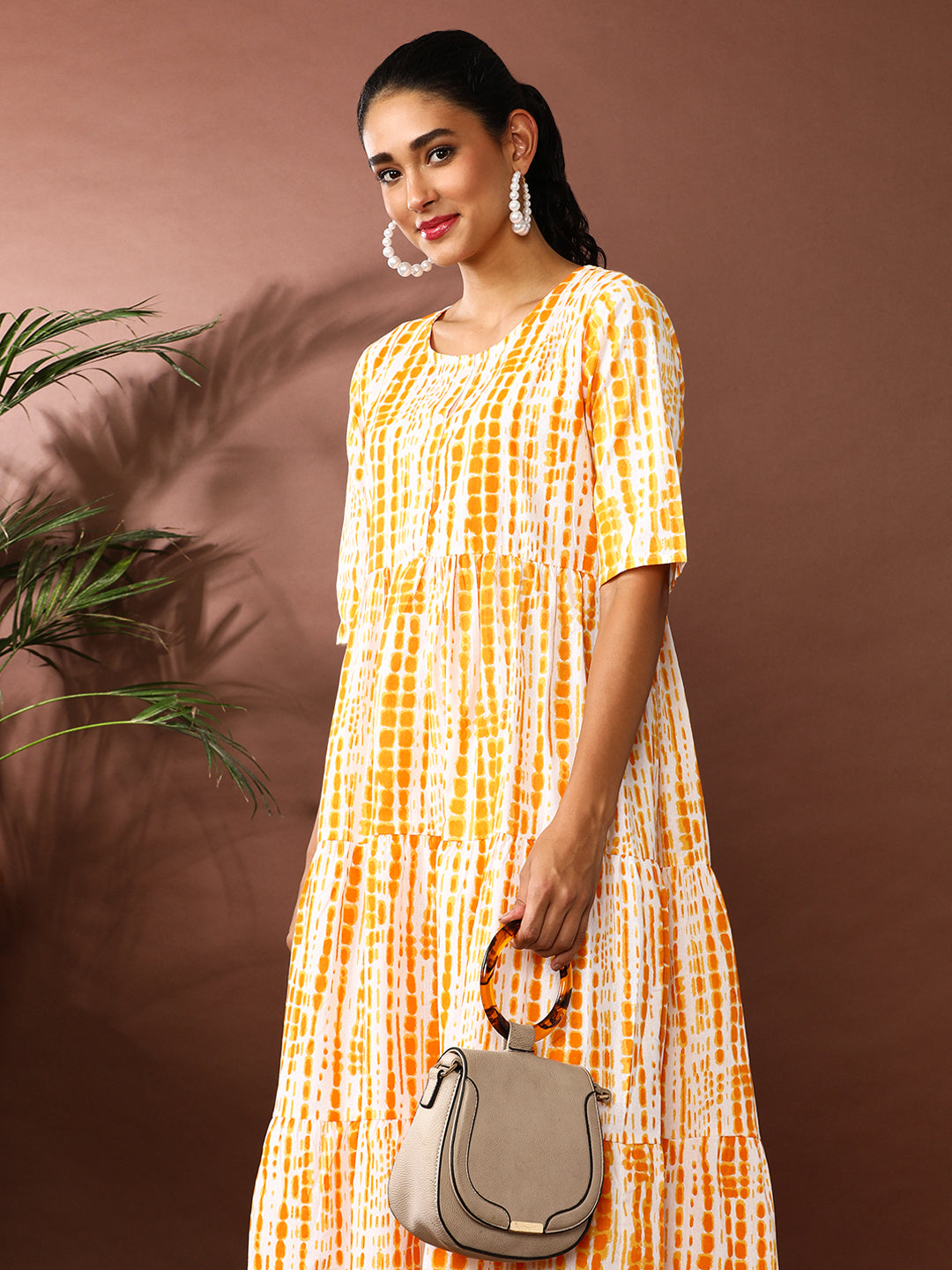 Textured Dyed A-Line Tiered Ethnic Dress | Dresses For Women