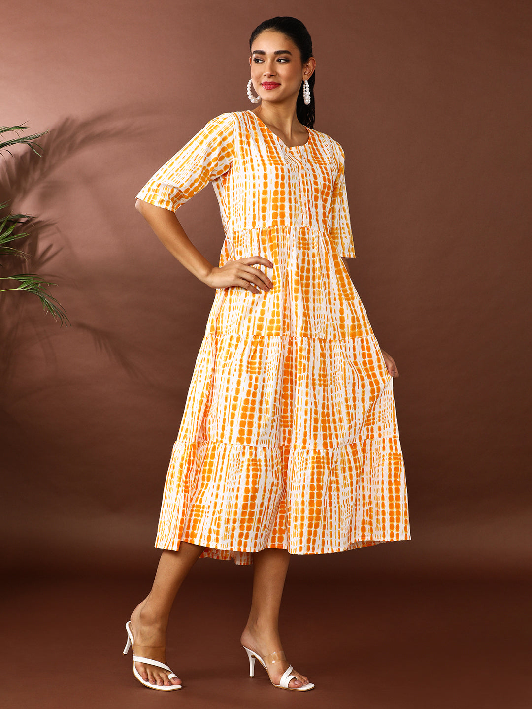 Textured Dyed A-Line Tiered Ethnic Dress