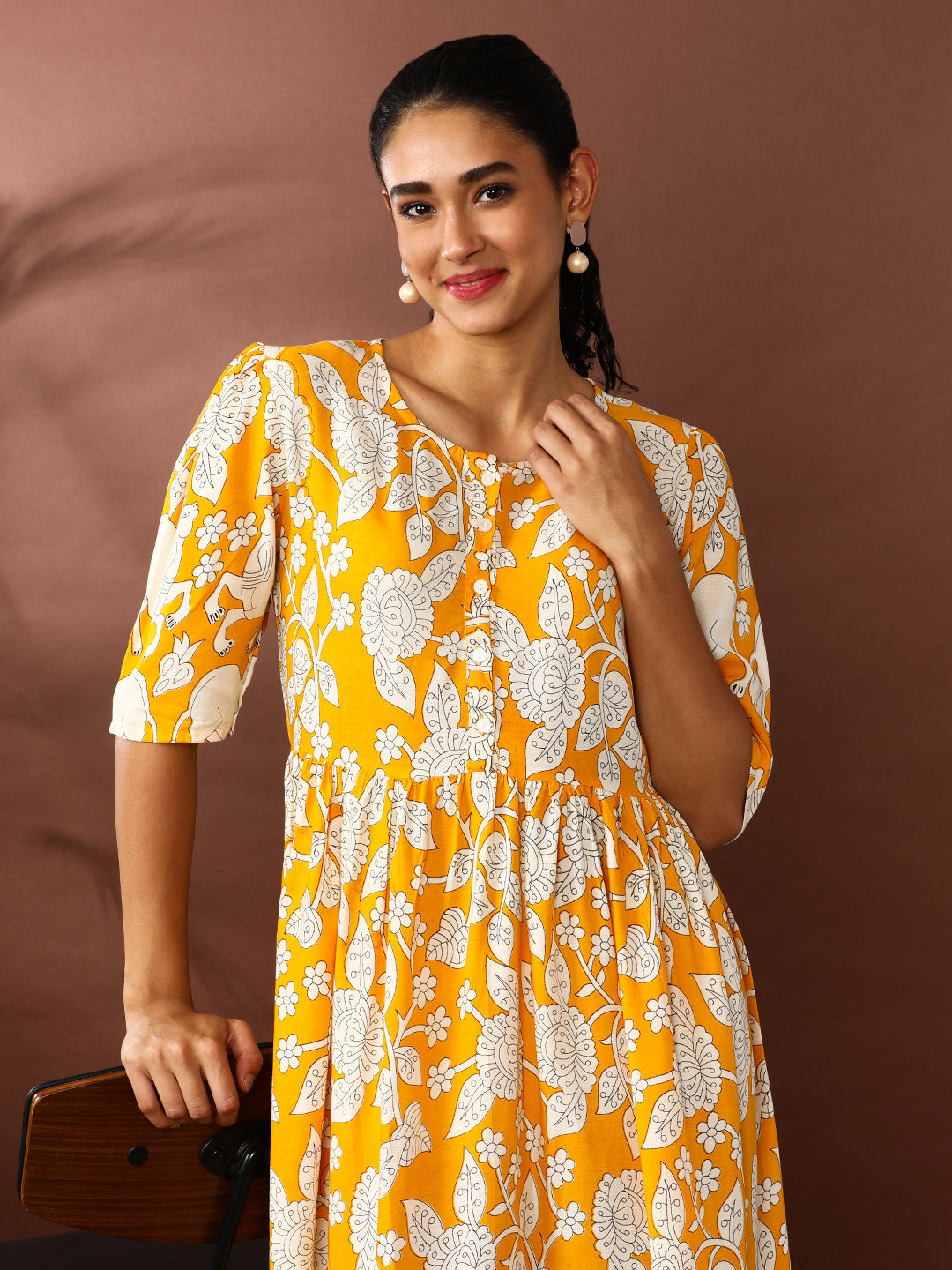 Floral Printed A-Line Panelled Ethnic Dress | Dresses For Women | Jaipur Kurti Floral Printed A-Line Panelled Ethnic Dress | Dresses For Women | Jaipur Kurti