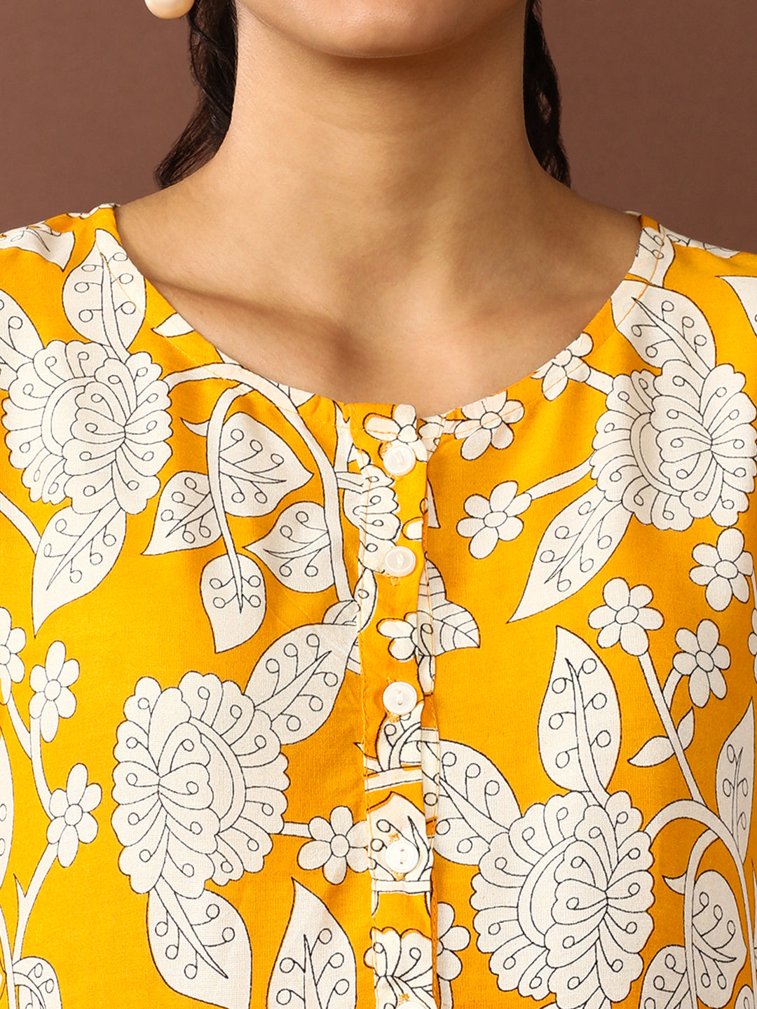 Floral Printed A-Line Panelled Ethnic Dress