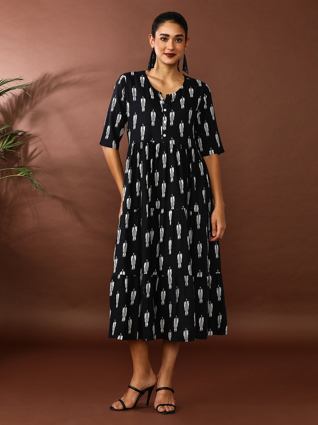 Floral Printed A-Line Tiered Ethnic Dress