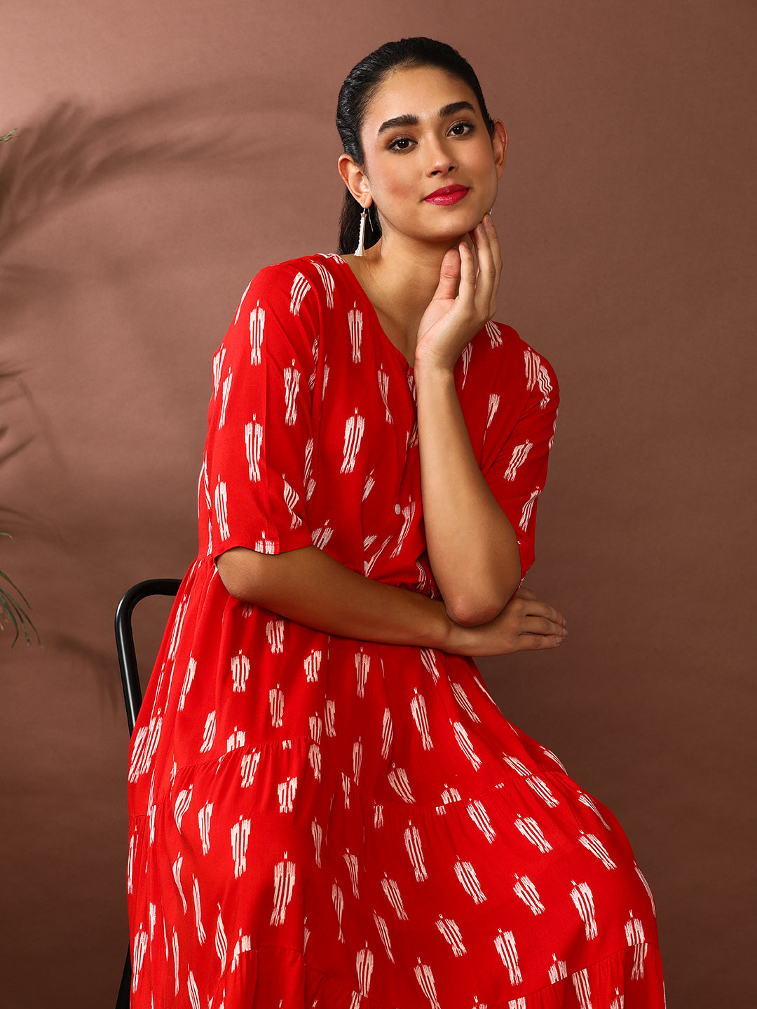 Floral Printed A-Line Tiered Ethnic Dress