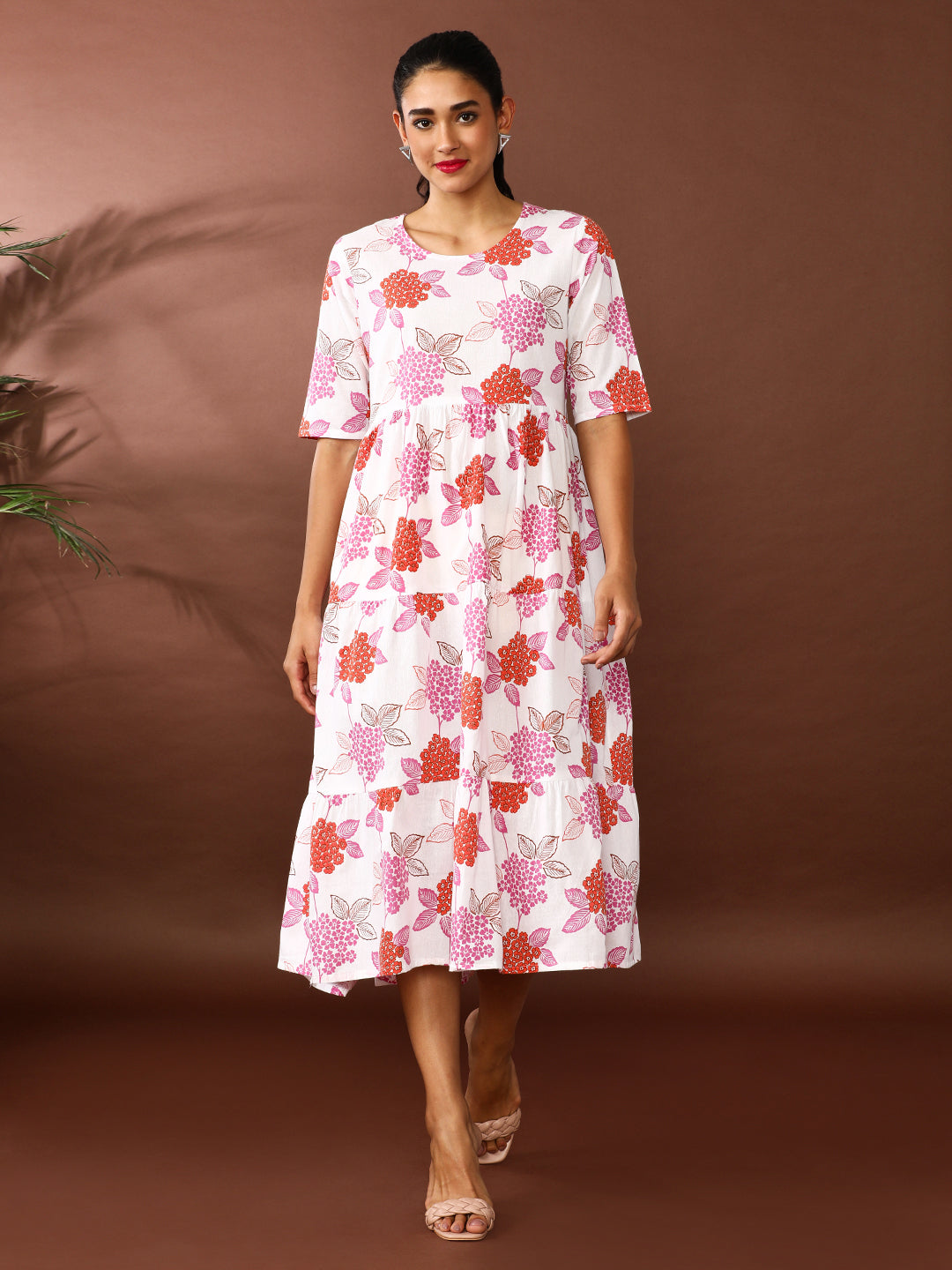 Floral Printed A-Line Pure Cotton Ethnic Dress